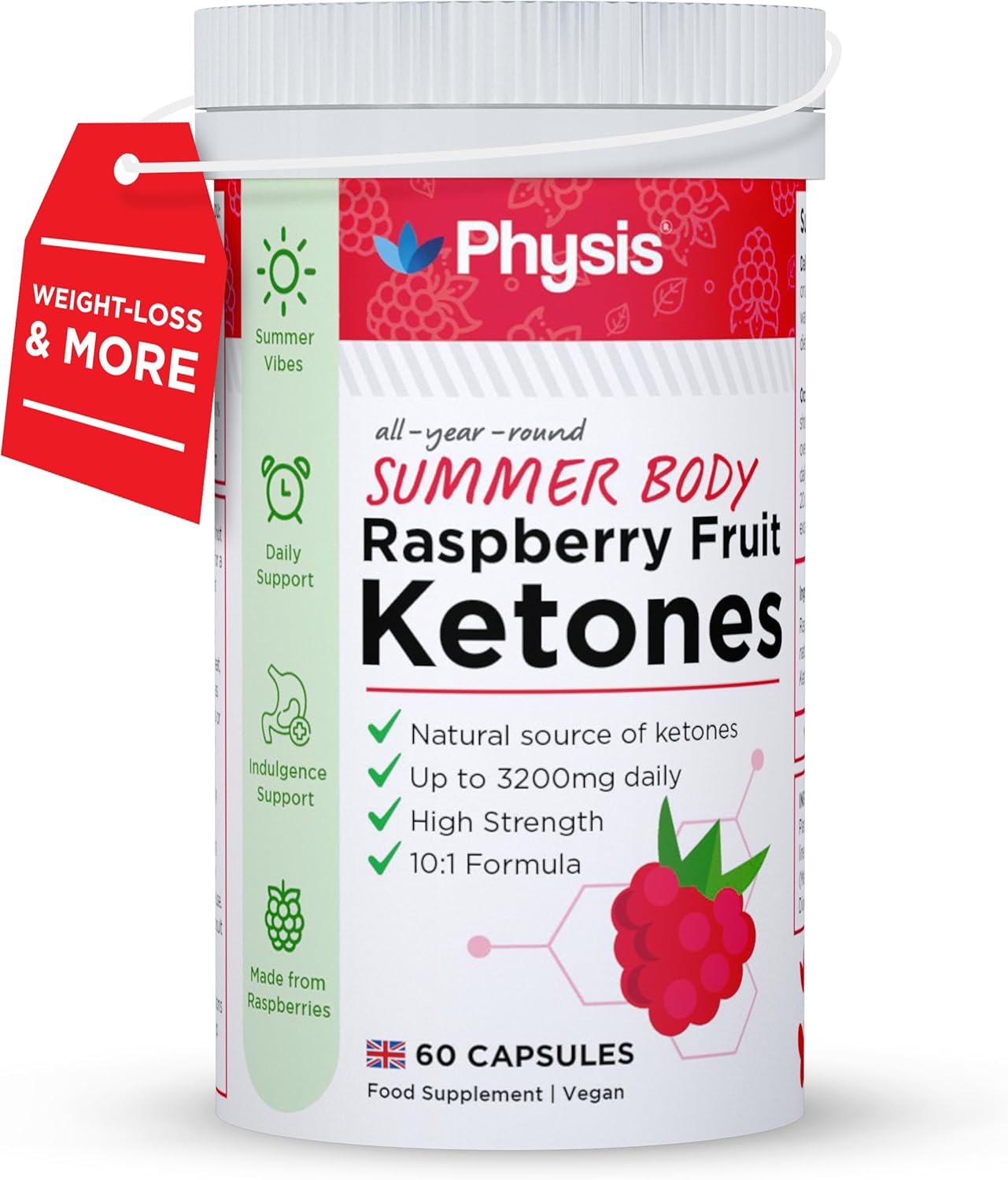 Raspberry Fruit Extract up to 3200mg Daily | Weight Loss Max Strength | Raspberry Ketones Upgrade | Summer Body All Year | 60 x Slimming Diet Capsules | Natural Fat Burners | Men & Woman