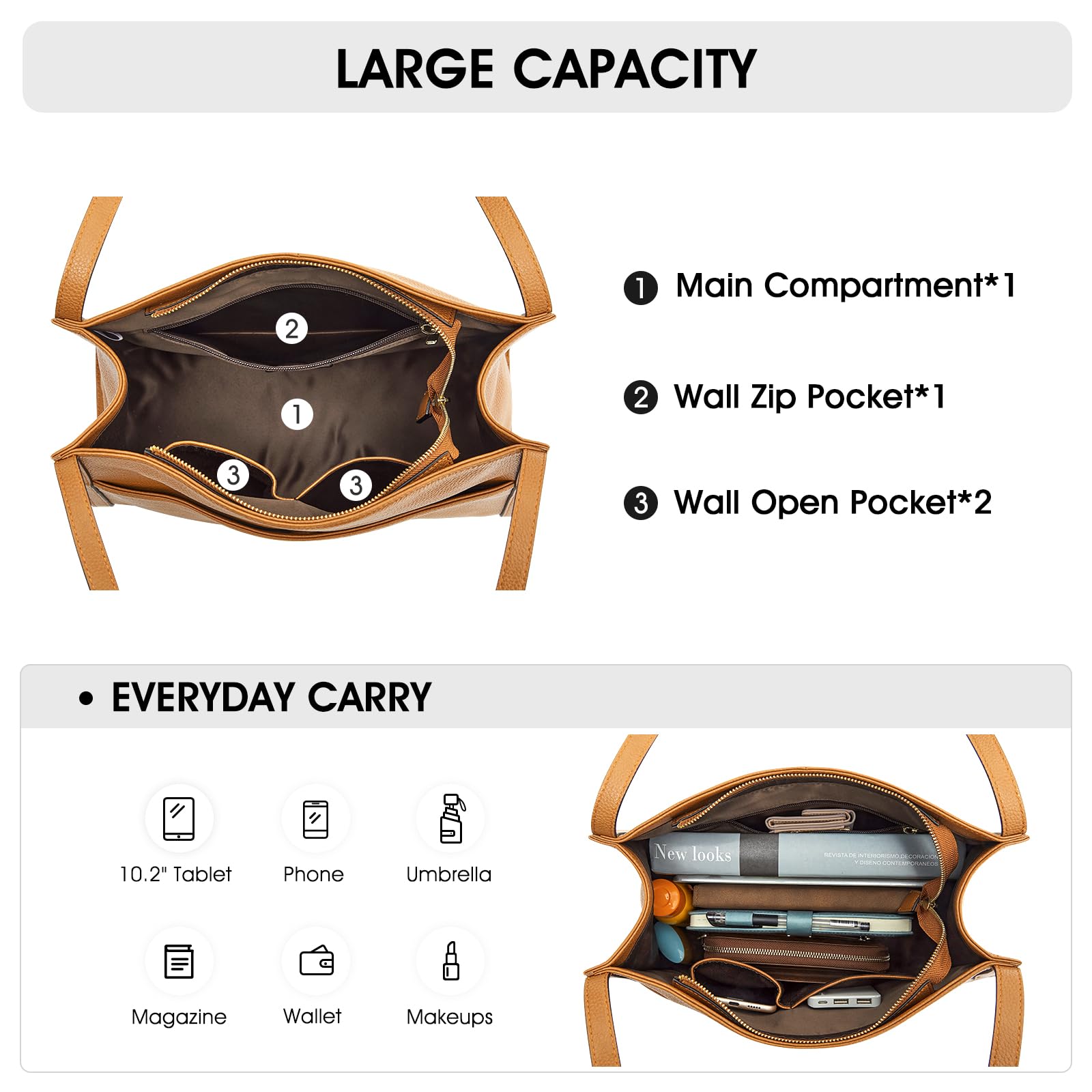 Kattee Echtleder-Tragetaschen für Damen Schultertaschen und Handtaschen aus weichem Leder