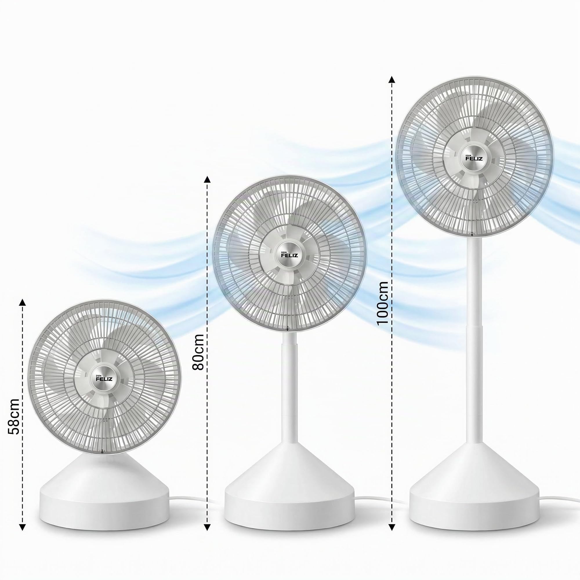 Don Feliz, Ventilador de Pie Plegable, 70W, 3 Alturas Ajustables (580mm-1000mm), con Luz Ambiental Colorida, Mando a Distancia, 6 Aspas, Fácil Almacenamiento