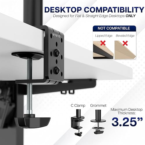 VIVO Dual Monitor Desk Mount, Heavy Duty Fully Adjustable Steel Stand, Holds 2 Computer Screens up to 30 inches and Max 10 kg each, Black, STAND-V002 - 6