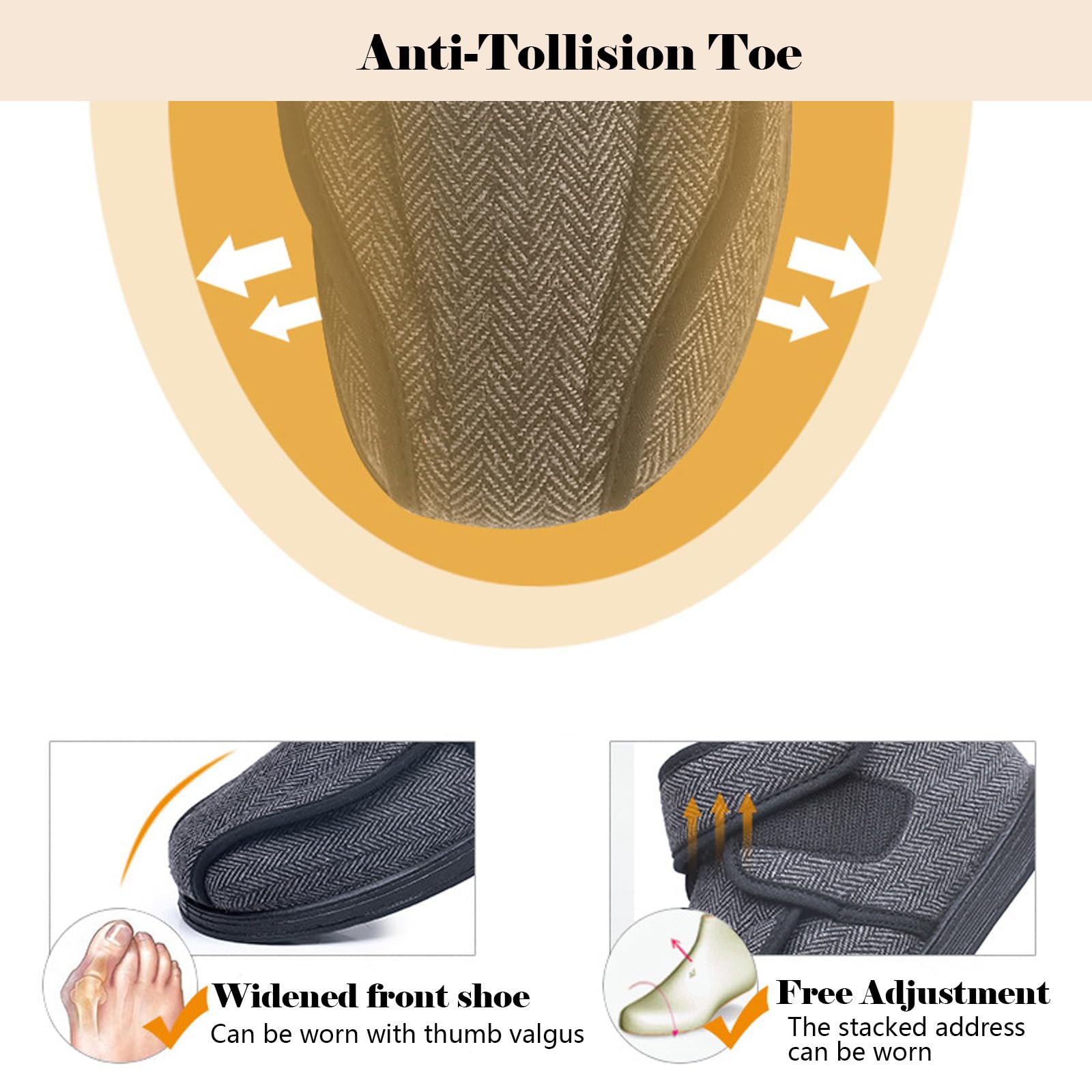 bumuam Zapatos para diabéticos para pies hinchados,Ajustable Zapatos Turgente Pies Diabéticos, Anciano Cómodo Botas, Diabético Obesidad Zapatillas EU 39(25cm/9.8in)