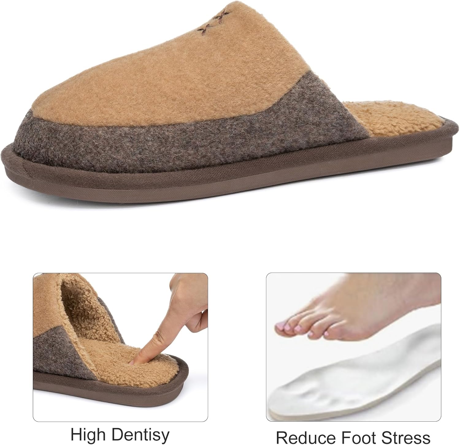 Mens Two-Tone Scuff Slippers with Memory Foam Cozy Warm Slip On House Shoes for Indoor Outdoor Gifts for Men Him Dad - Image 3