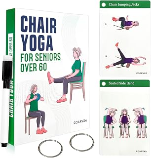 Chair Yoga Workouts for Elderly-58 Exercise Cards with Chair Yoga，ncludes 2 Rings& Dry-Erase for Easy Organization-Exercise Cards for Seniors Over 60 (Army Green)