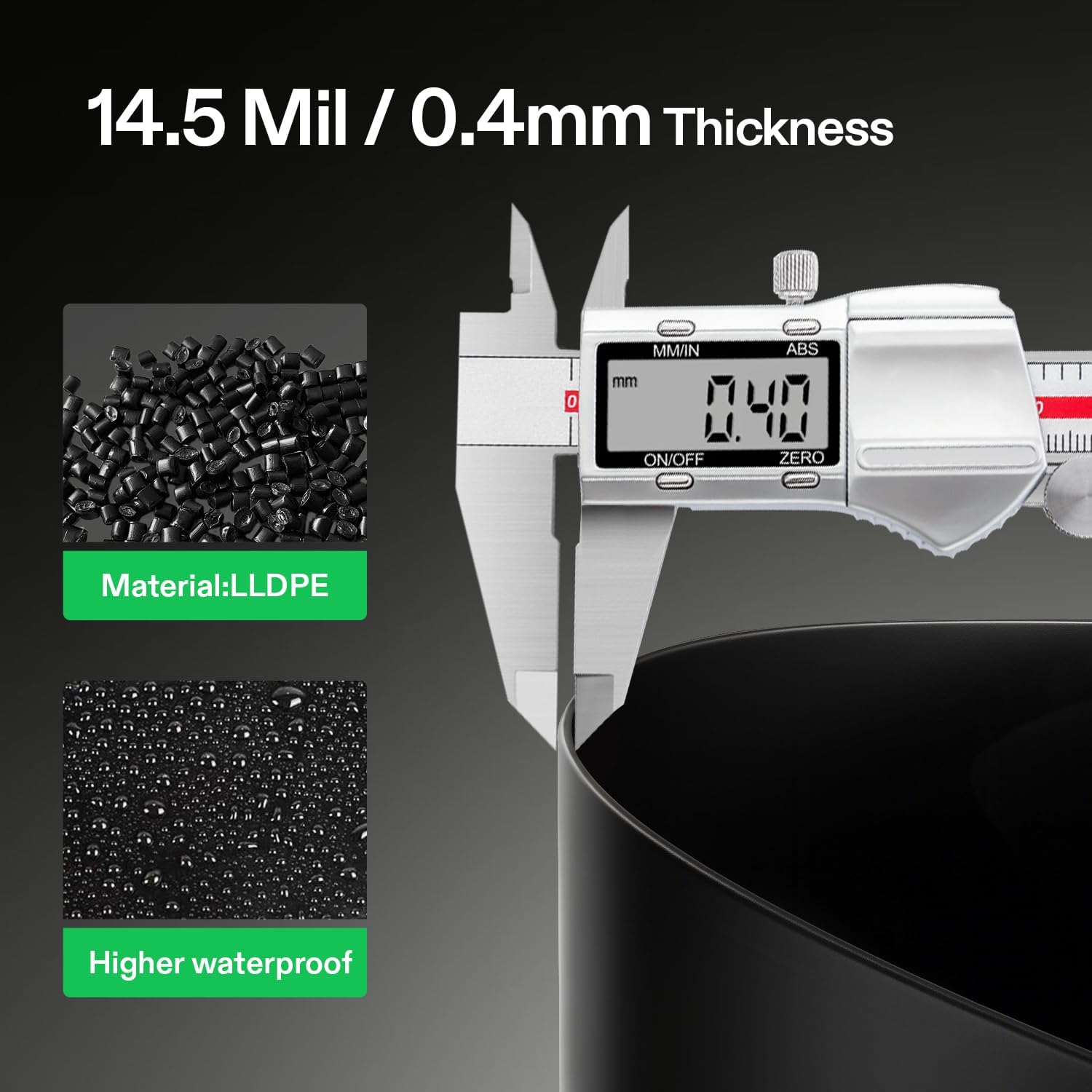 VIVOSUN 13.5 x 20 Feet Pond Liner, 14.5 Mil Durable LLDPE Pond Liners for Koi Ponds, Aquaculture and Water Gardens, Black