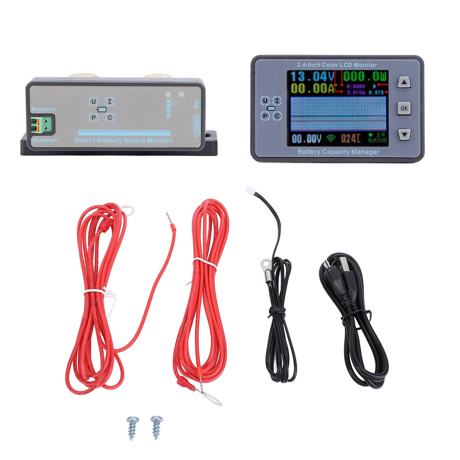 Yosoo Health Gear Batteriemonitor, ABS-Acryl-Batteriespannungs-Strommesser 120 V 500 A mit 2,4-Zoll-LCD-Bluetooth-App-Anzeigealarmen für die Batterieüberwachung von Wohnmobil-Solar-Marine-Golfwagen
