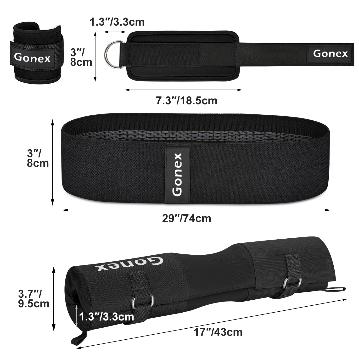 Gonex Mousse Barre Musculation Manchon à Squat pour Squats Lunges Hip Thrusts Haltérophilie, Barbell Squat Pad avec 2 Sangles de Cheville Bande de aux Hanches, Convient aux Barres Olympiques