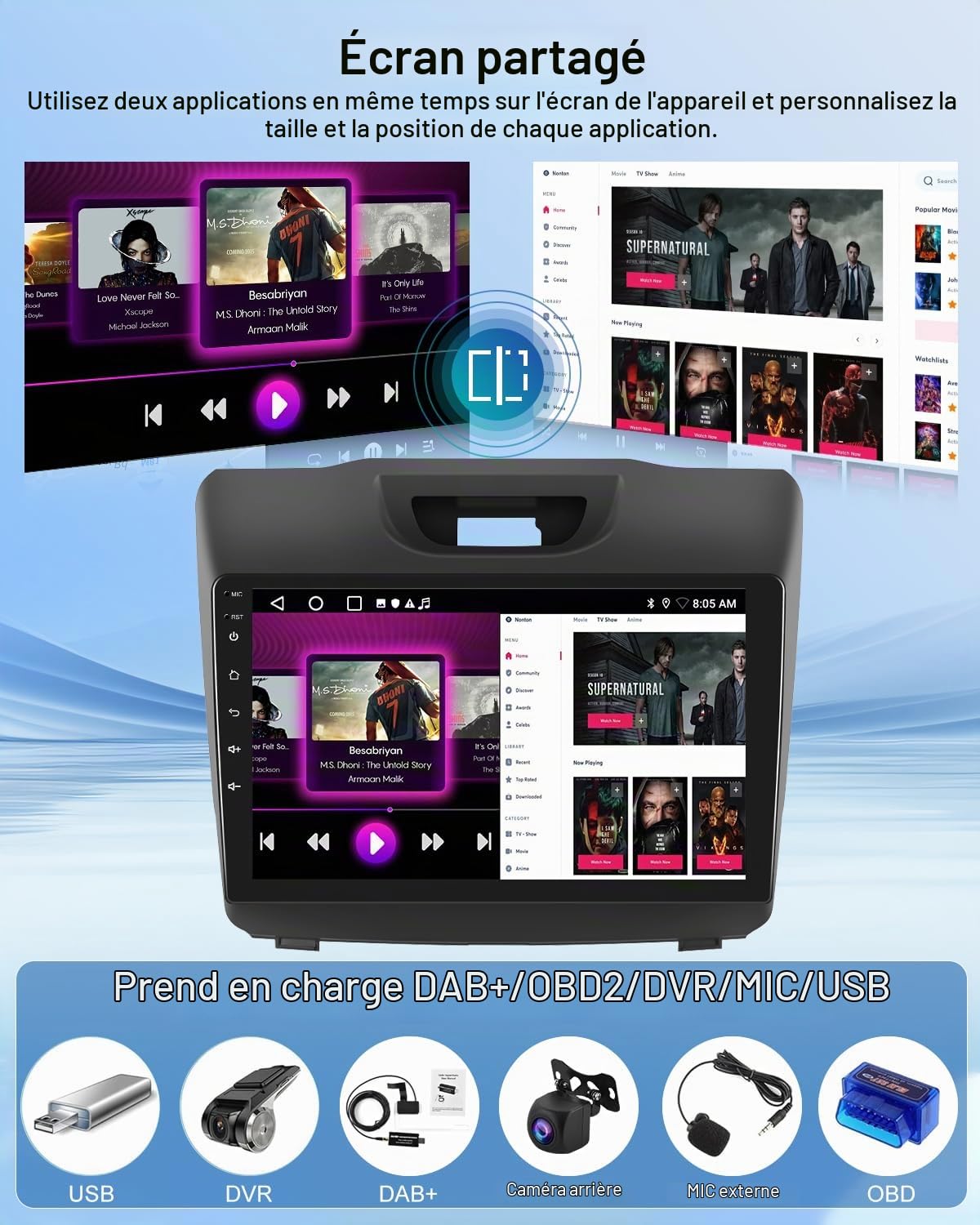 NHOPEEW Autoradio Android 2G+64G pour Isuzu MU-X/D-Max 2015-2018 - sans Fil Carplay & Android Auto - Stéréo Android 9 Pouces avec WiFi EQ GPS Mirror Link FM RDS + AHD Caméra de recul&Mic