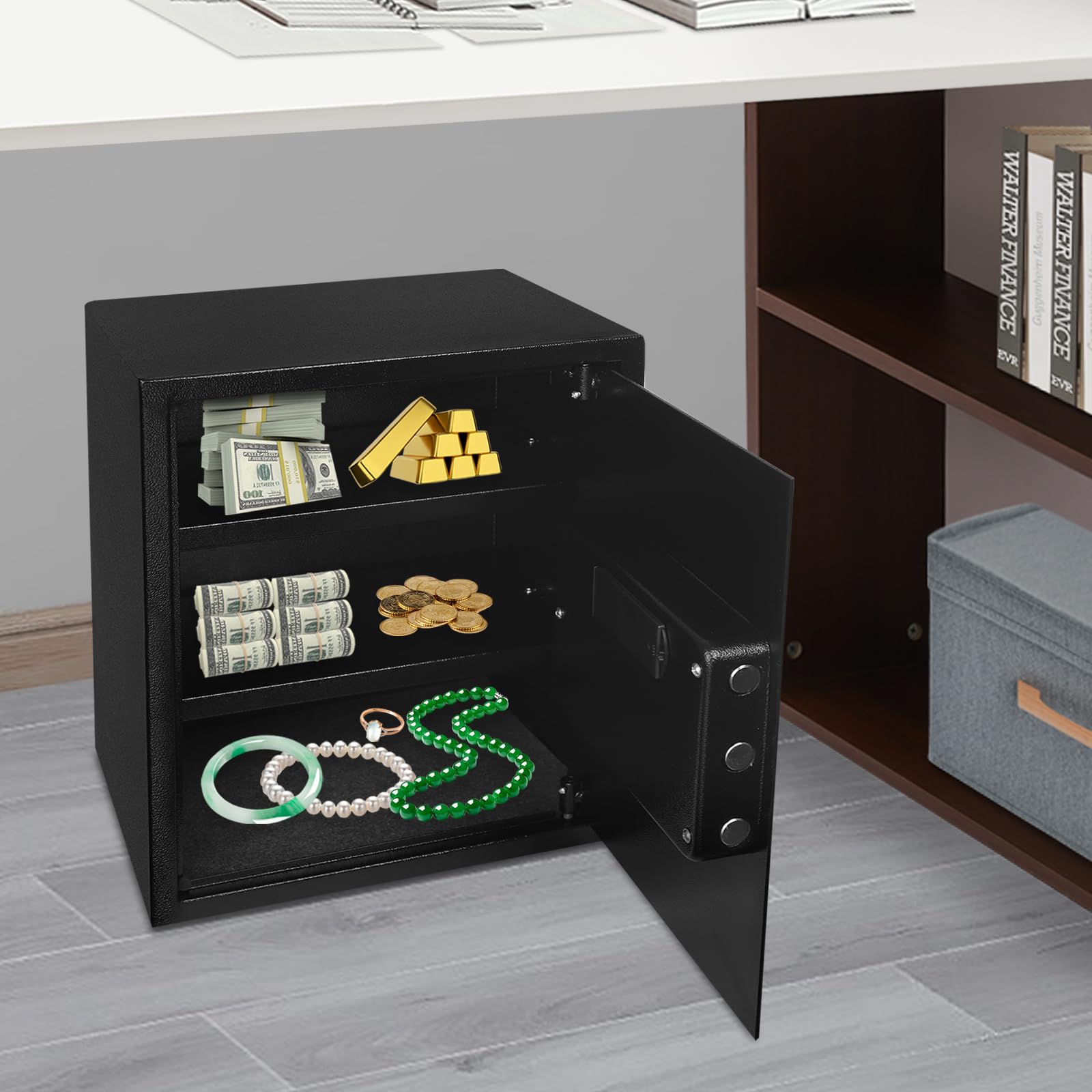 Cassaforte di sicurezza digitale con tastiera, cassaforte per documenti di proprietà, nero, 38 x 31 x 45 cm