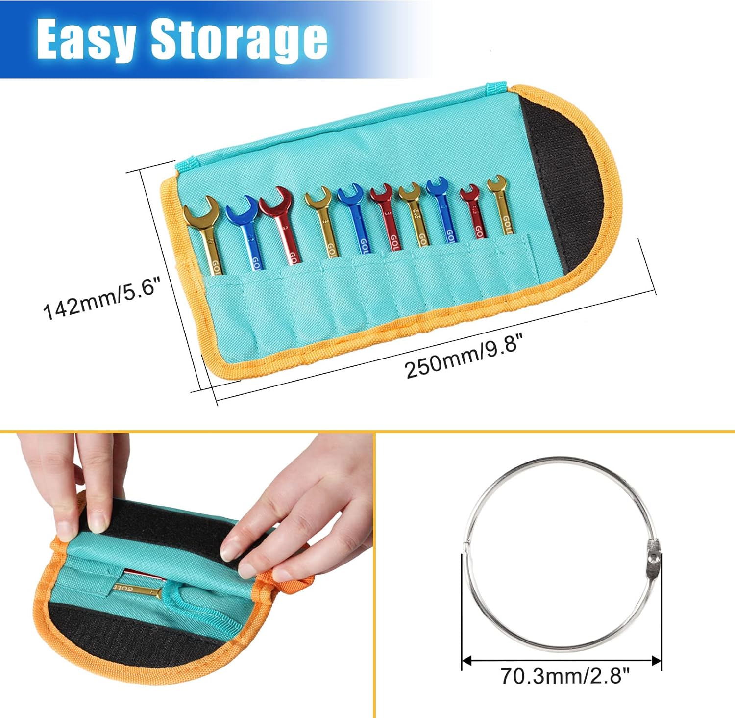 10 Pcs Color Plated Small Wrench Set Standard Metric 4-11mm Extra Slim Spanners Mini Wrench Set Combination Wrench Set Open End and Box End Ignition Wrenches with Roll Pouch and Big Ring