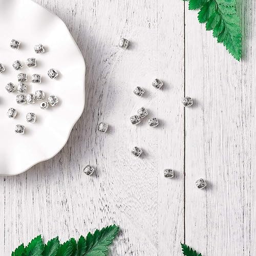 Miniatura 6 de Pandahall - 50 unidades de cuentas de barril de aleación de tubo espaciadores de 0.236 x 0.236 pulgadas, plata antigua para hacer pulseras,