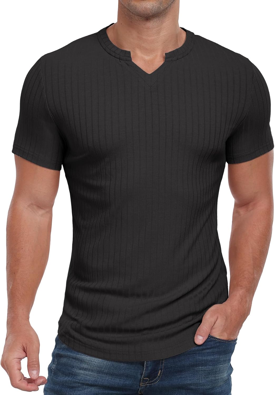 Askdeer Mens Short Sleeve Muscle T Shirt Slim Fit V-Neck Casual Shirt Gym Workout Athletic Tee