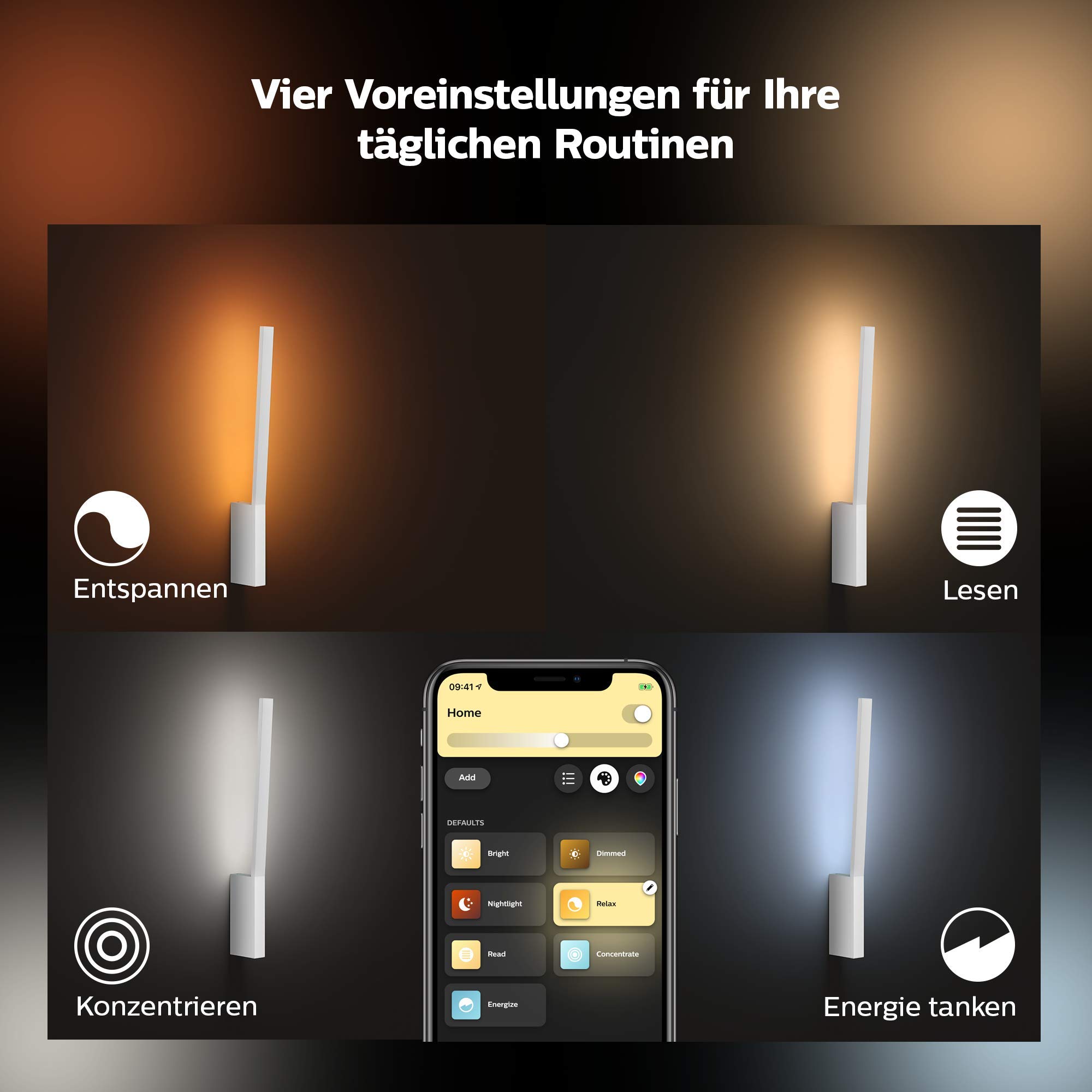 Philips Hue White & Col. Amb. LED Wandleuchte Liane, weiß, dimmbar, 16 Mio. Farben, steuerbar via App, kompatibel mit Amazon Alexa (Echo, Echo Dot)