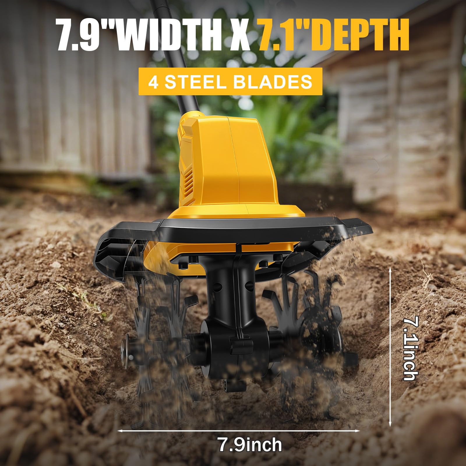 WingFly Motobineuse sans Fil pour Dewalt 20 V Batterie, 800 W motoculteur électrique, Moteur sans balais, Vitesse 387 TR/Min, Profondeur de Travail 18 cm et Largeur de Travail 20 cm (sans Batterie)