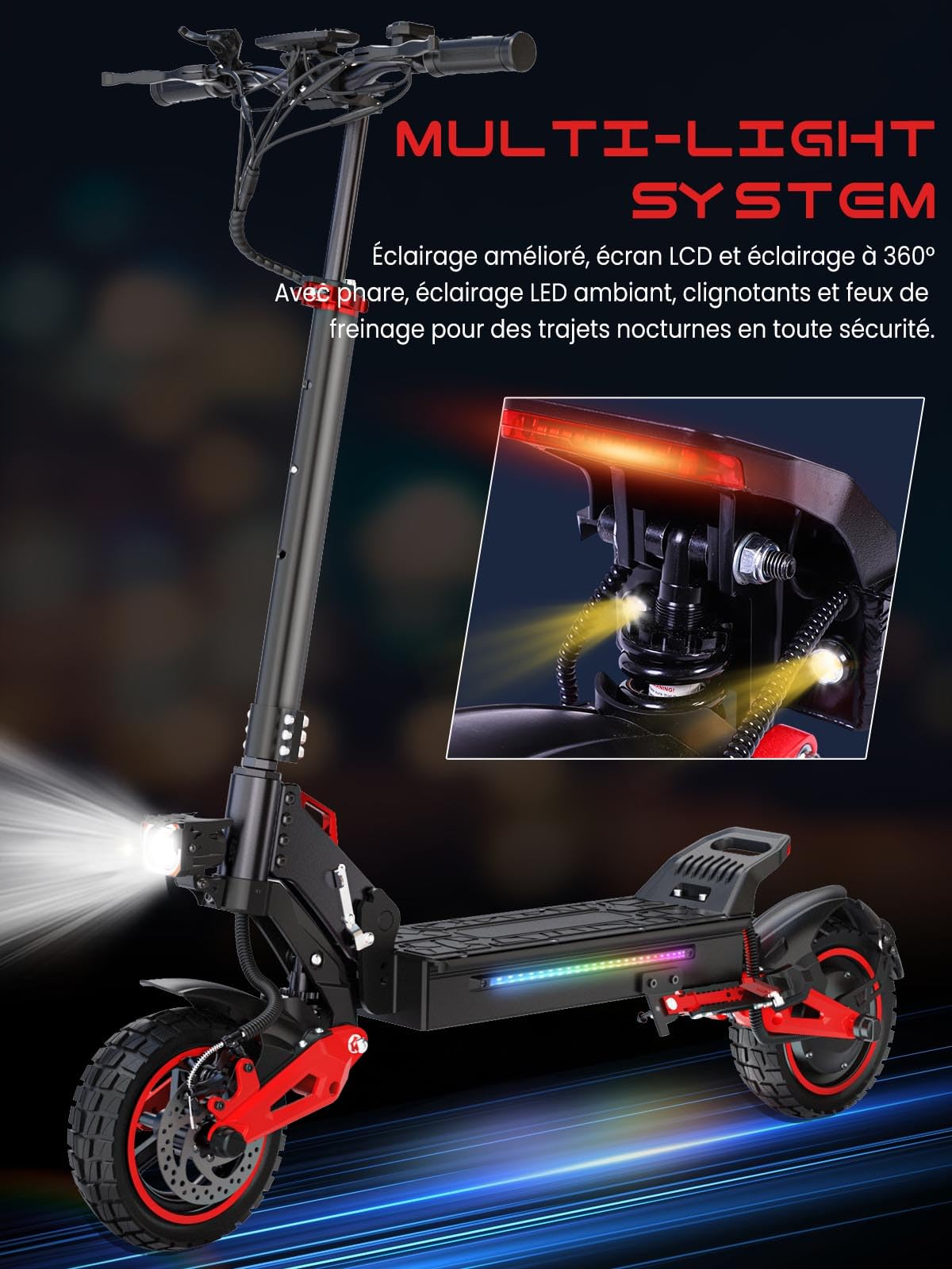 Trottinette Électrique Adulte 1600W - Autonomie 45-55KM Batterie 48V 18Ah Trotinette Electrique Adulte 10.5" Tout Terrain Double Suspension Double Frein Trottinette Électrique Pliable