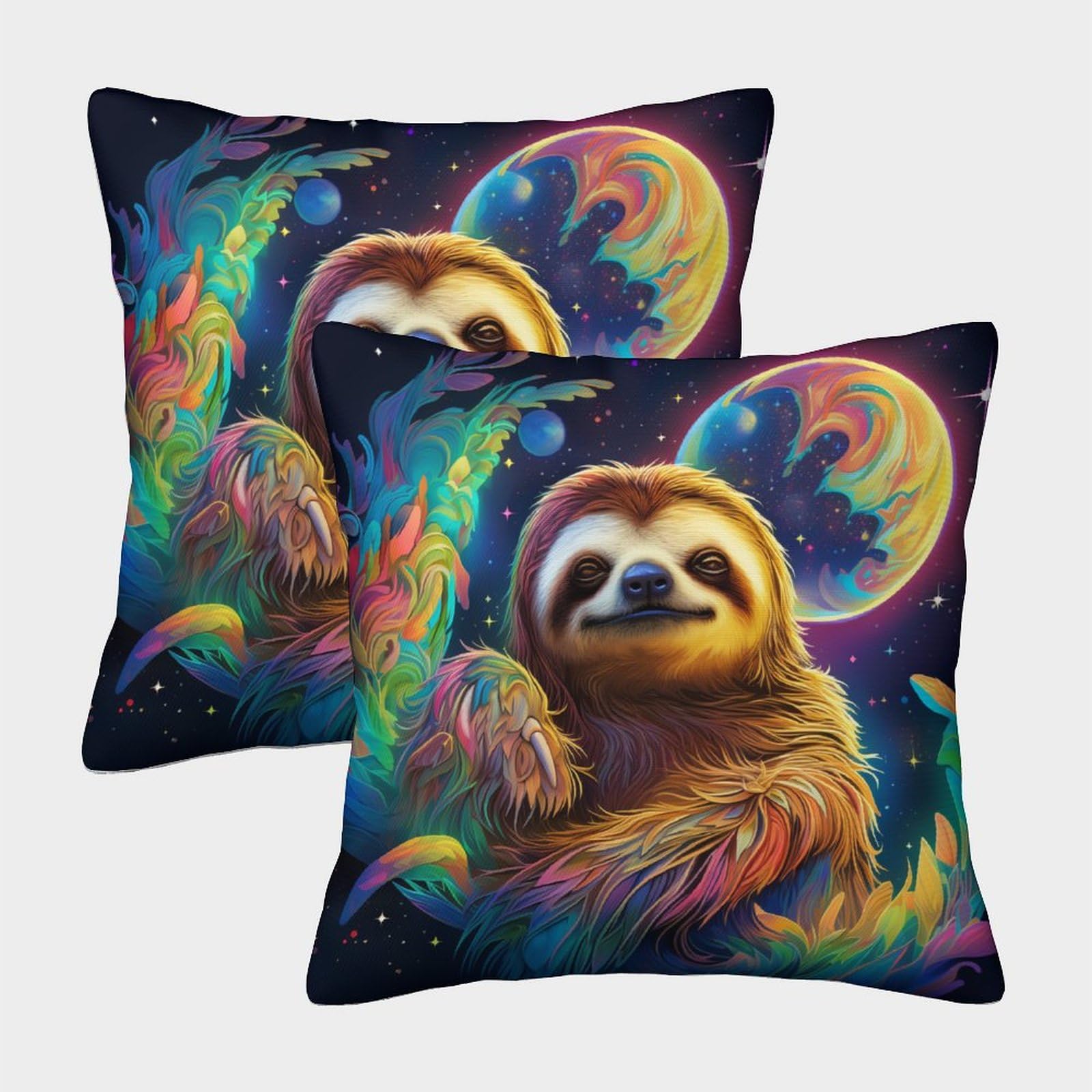 BARDYS Sloth Throw Pillow Washable Cushion Cover Invisible Zipper Decorative Set of 2 for Outdoor Garden 40x40cm