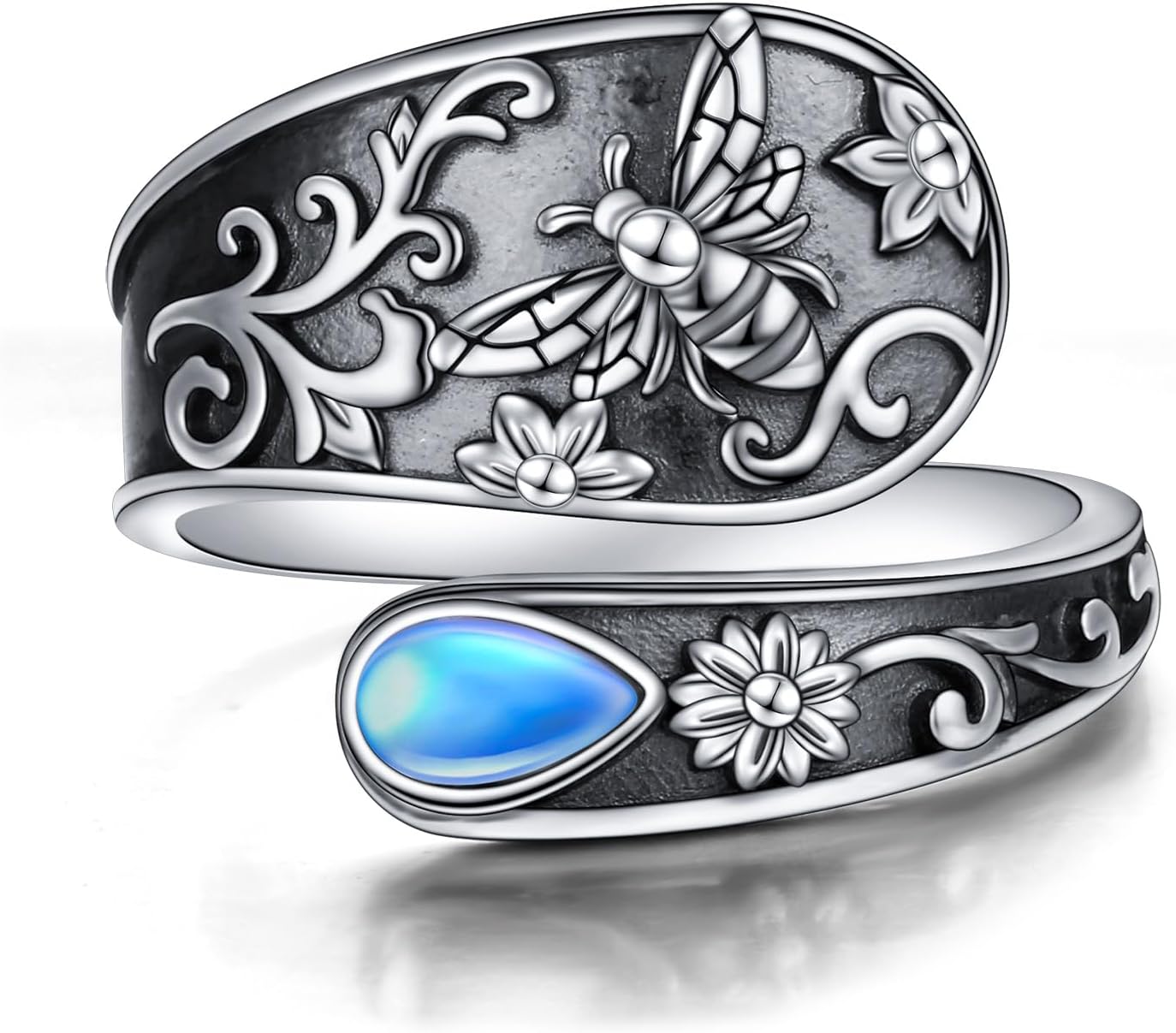 925 Sterling Silver Spoon Rings Adjustable Sunflower Thumb Ring For Women Turquoise Boho Ring Vintage Rings Unique Jewelry Present for Christmas Mother's Day