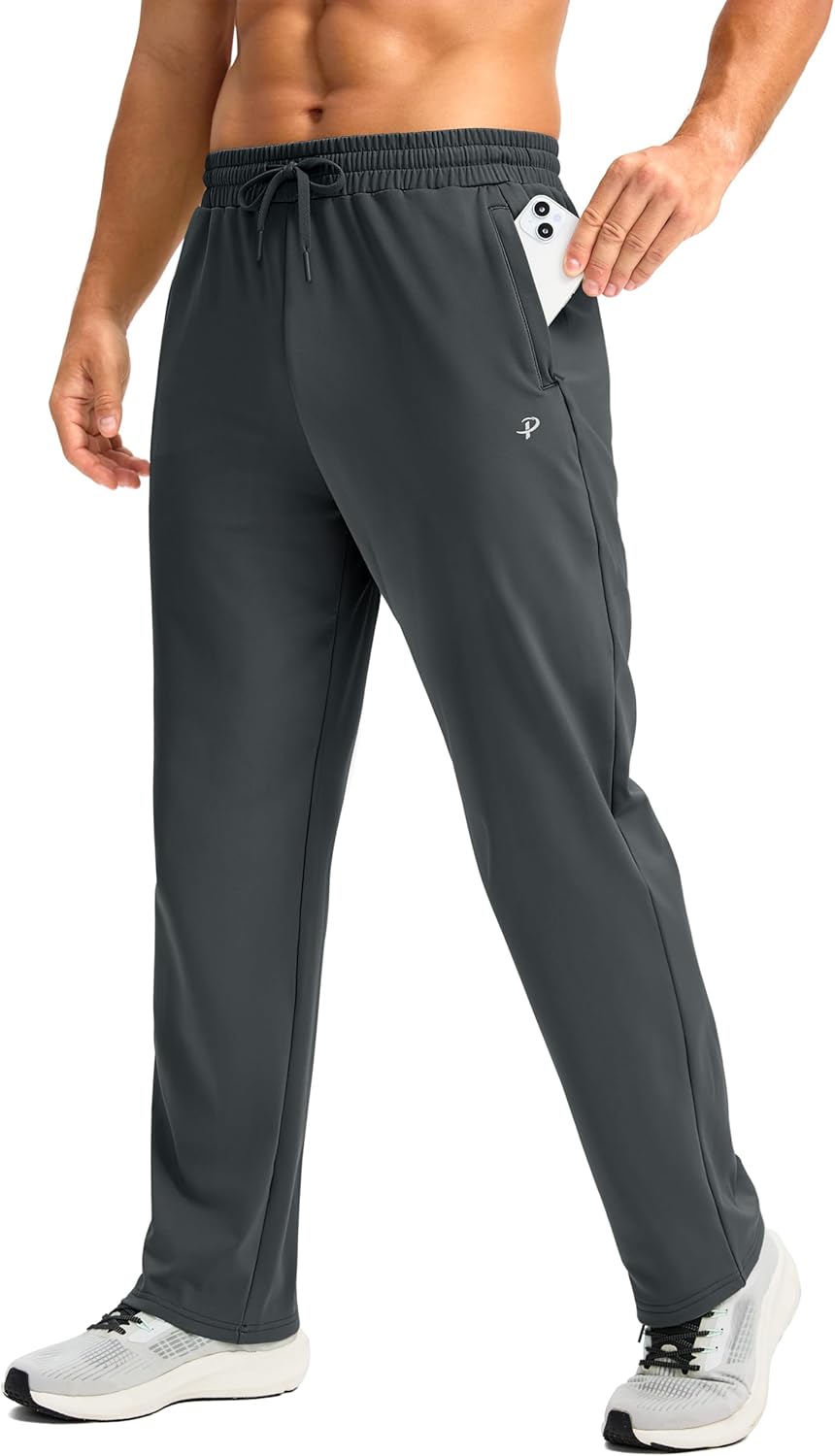 Pudolla Men's Fleece Lined Sweatpants with Zipper Pockets Winter Warm Water Resistant Athletic Pants for Workout Running