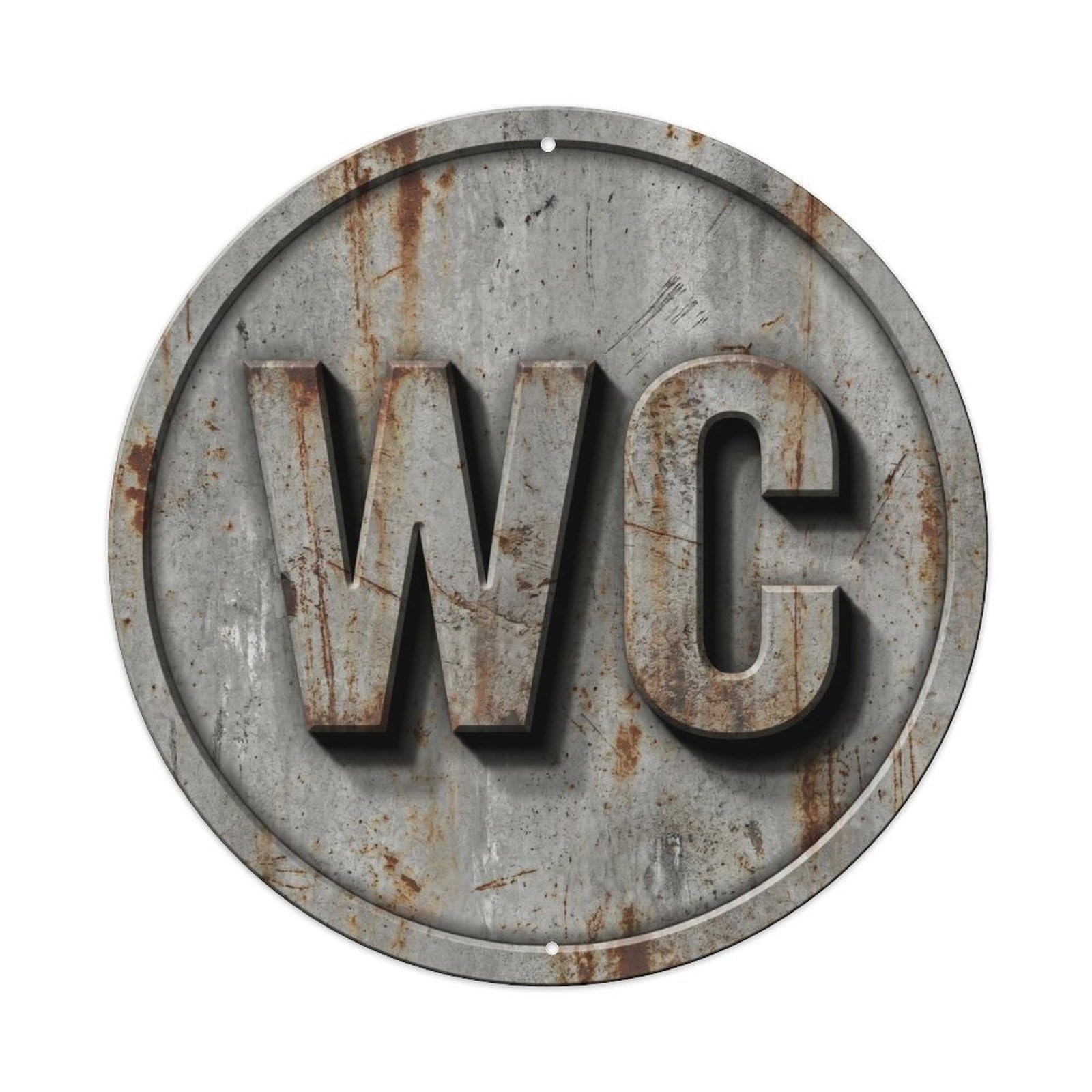 Toilet （WC） Concrete Plate Metal Tin Sign Plaque Wall Decor for Cafe, Club Bar, Office, Home Garden Round Metal Poster 8x8Inch