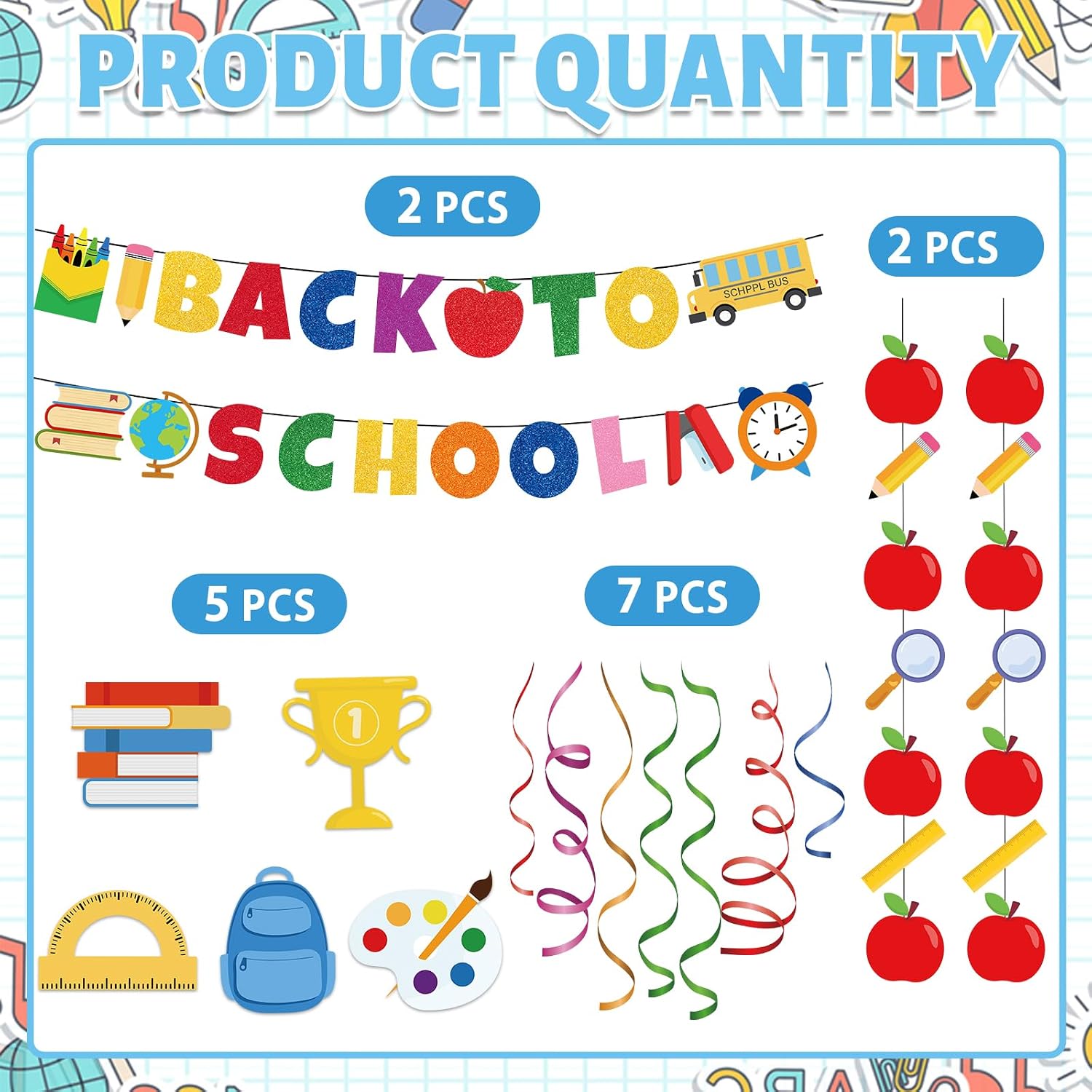 Back to School Tables Centerpieces Honeycomb Hanging Banner Decorations Apple and Paper Book with Pencil Bus Hanging Banner Table Centerpiece for Home Classroom School Themed Party Decoration image 2