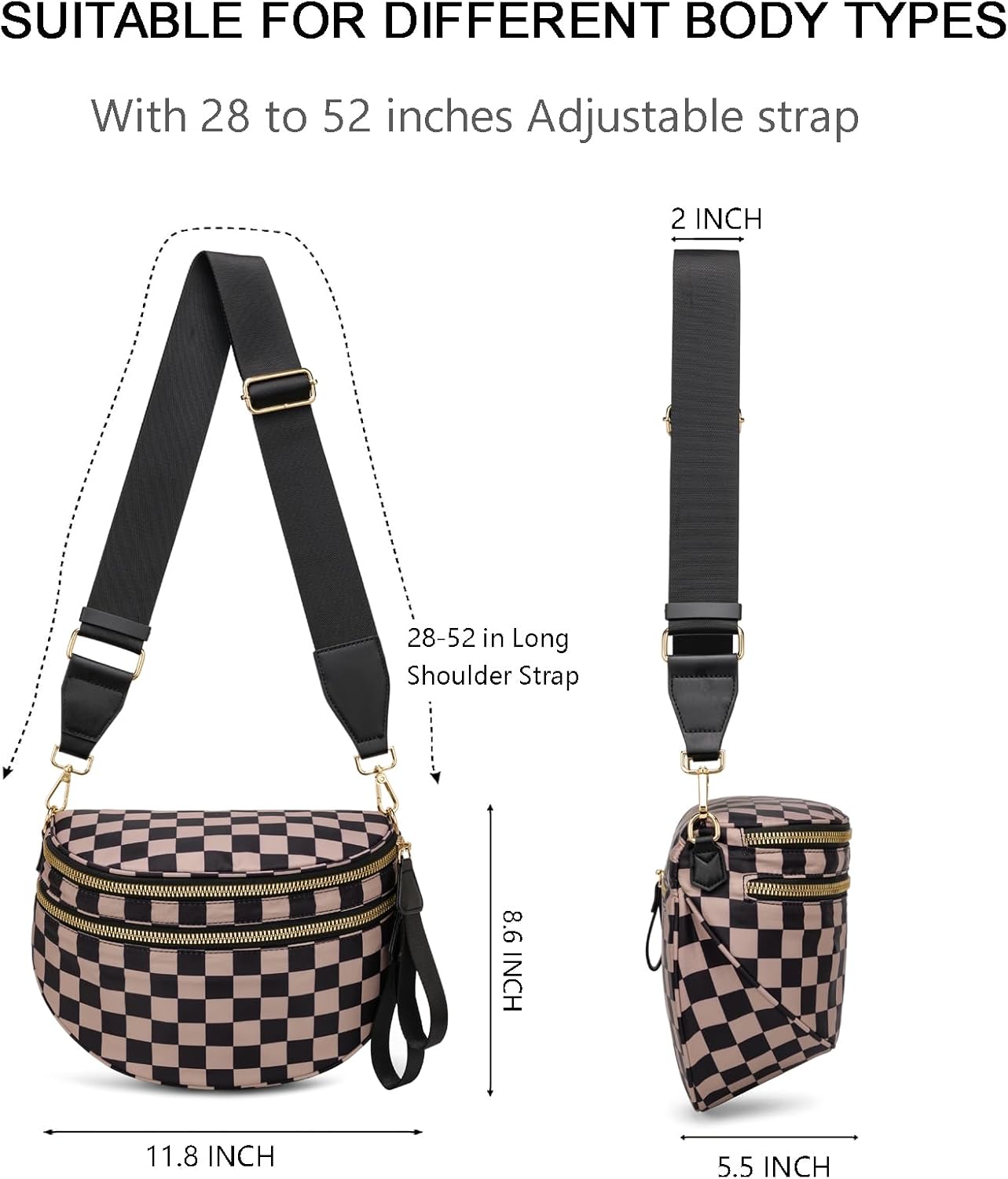 Pure Colour Crossbody Bum Bags for Women Spacious Checkered Cross body Bag Nylon Trendy Fanny Pack for Travel - Image 3
