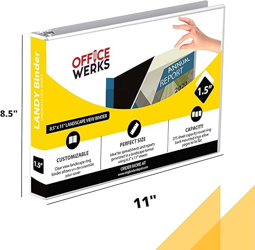 Miniatura 6 de Carpeta de vista paisajística de 8.5 x 11 pulgadas, 3 anillos redondos de capacidad de 1.5 pulgadas, formato horizontal blanco con bolsillos