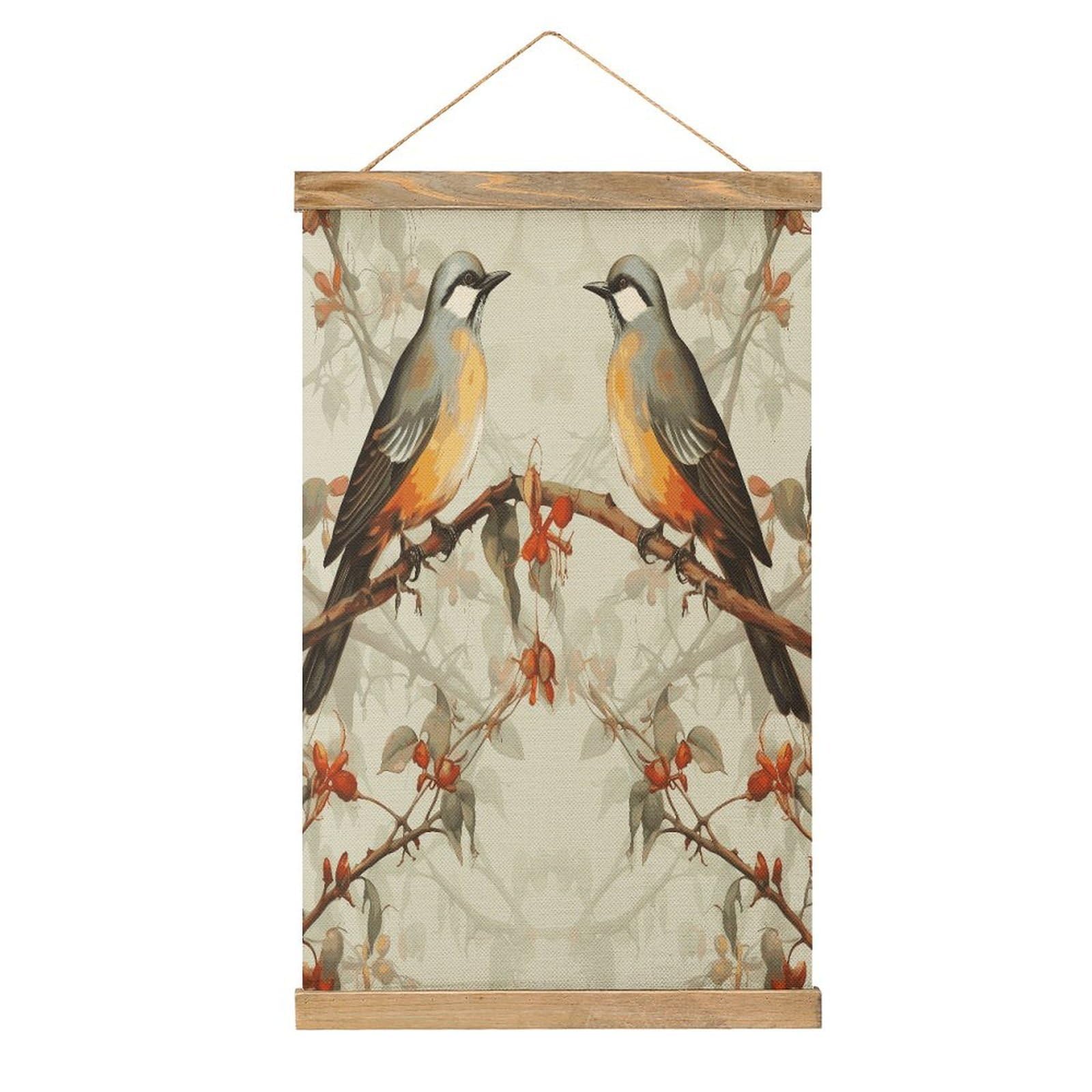 FekiLoot Birds Vintage Art Linen Hanging Painting Vintage Poster Hanger Frame Wall Decor Art Painting Printed on Linen Without Fading Living Room Office Bedroom Playroom Apartment Decor