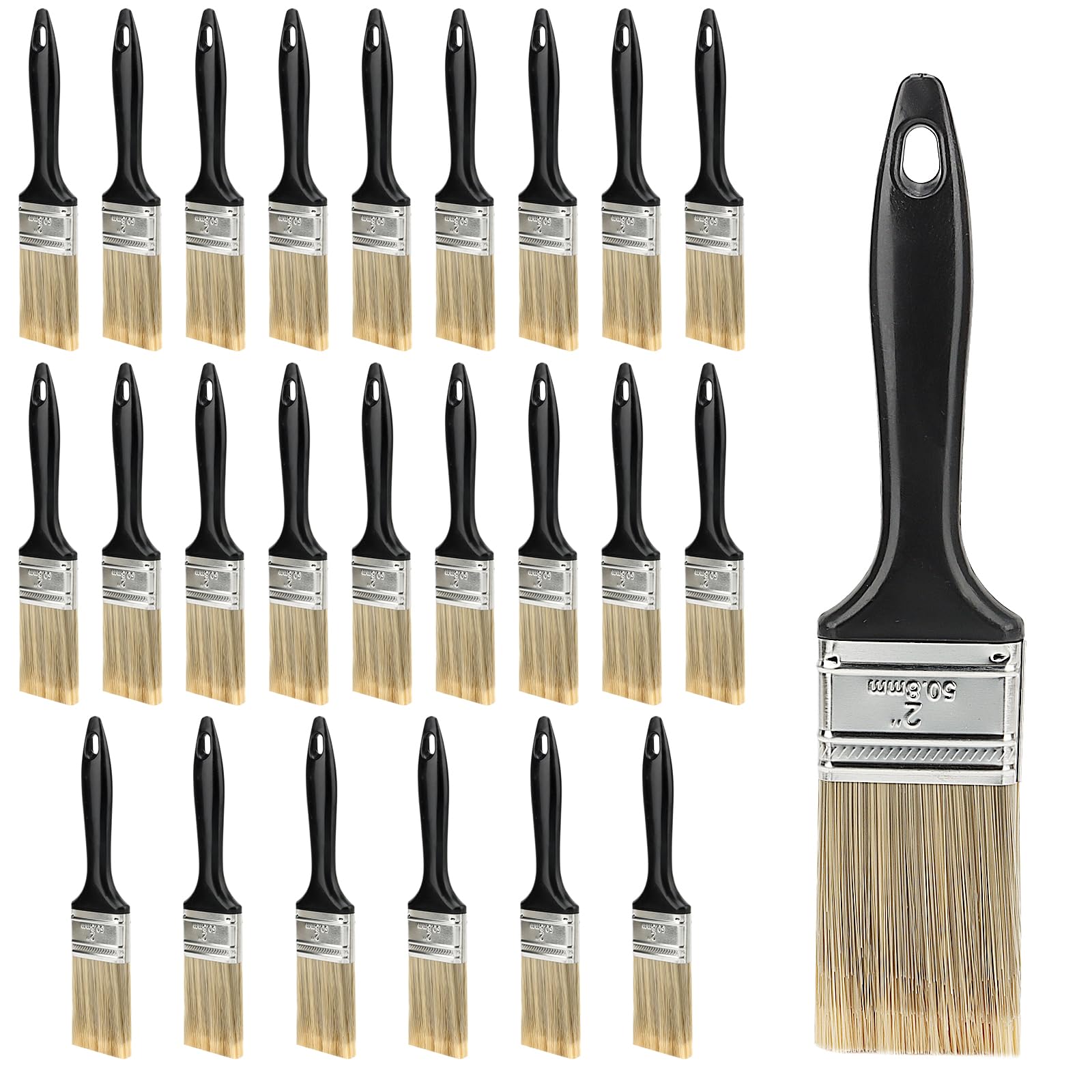 25 pinceles de pintura con mango de plástico de 2 pulgadas, pinceles de pintura para paredes, madera, decoración