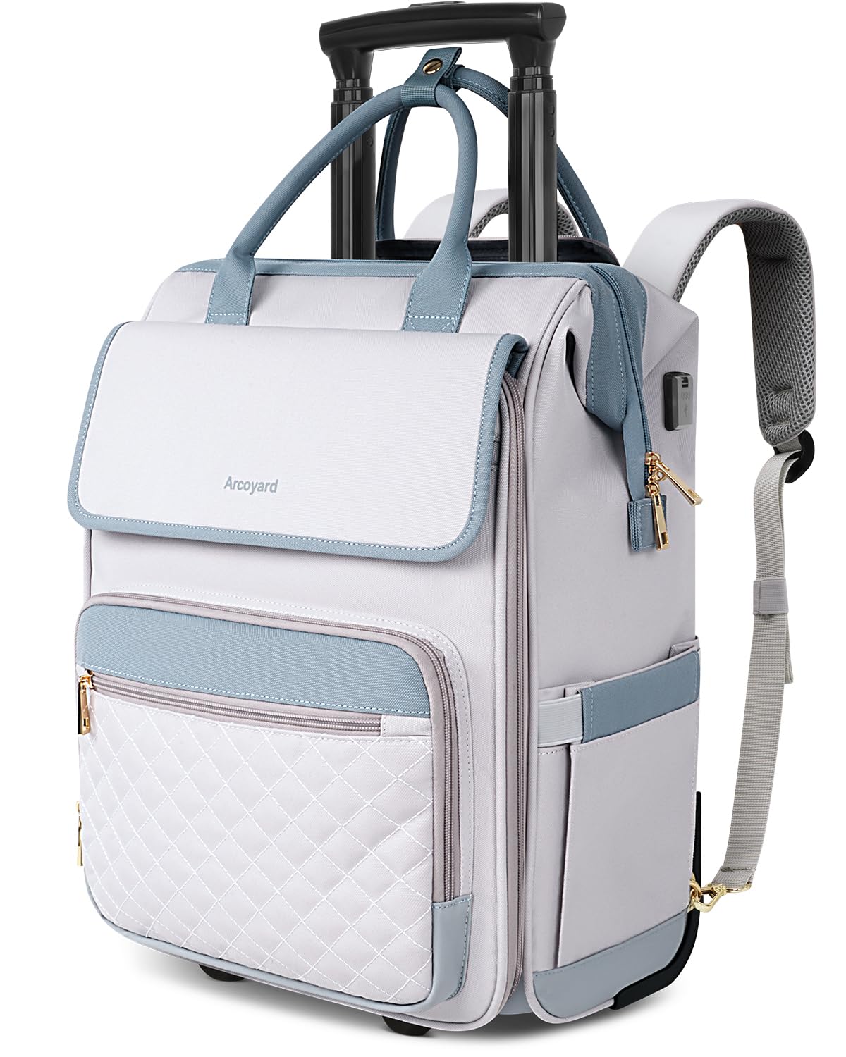 ArcoyardRolling Backpack for Women, Travel Rolling Laptop Backpack with Wheels