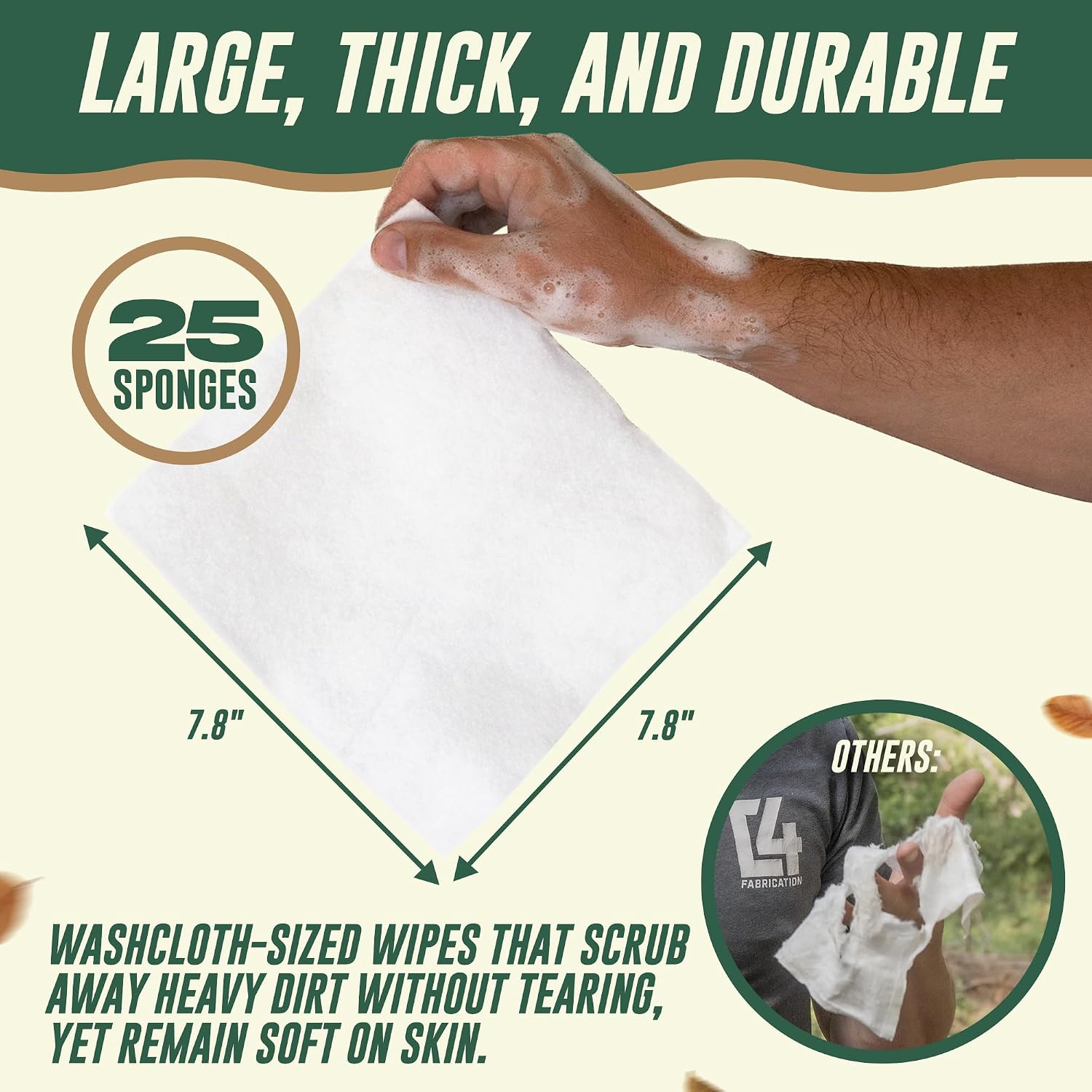No Rinse Bathing Wipes Large – Rinse-Free Sponge Bath for Adults, Elderly & Kids – Thick Body Wipes with Aloe for Camping, Hiking, Travel, Backpacking, Outdoor & Off-Grid Use – (25 Pack)