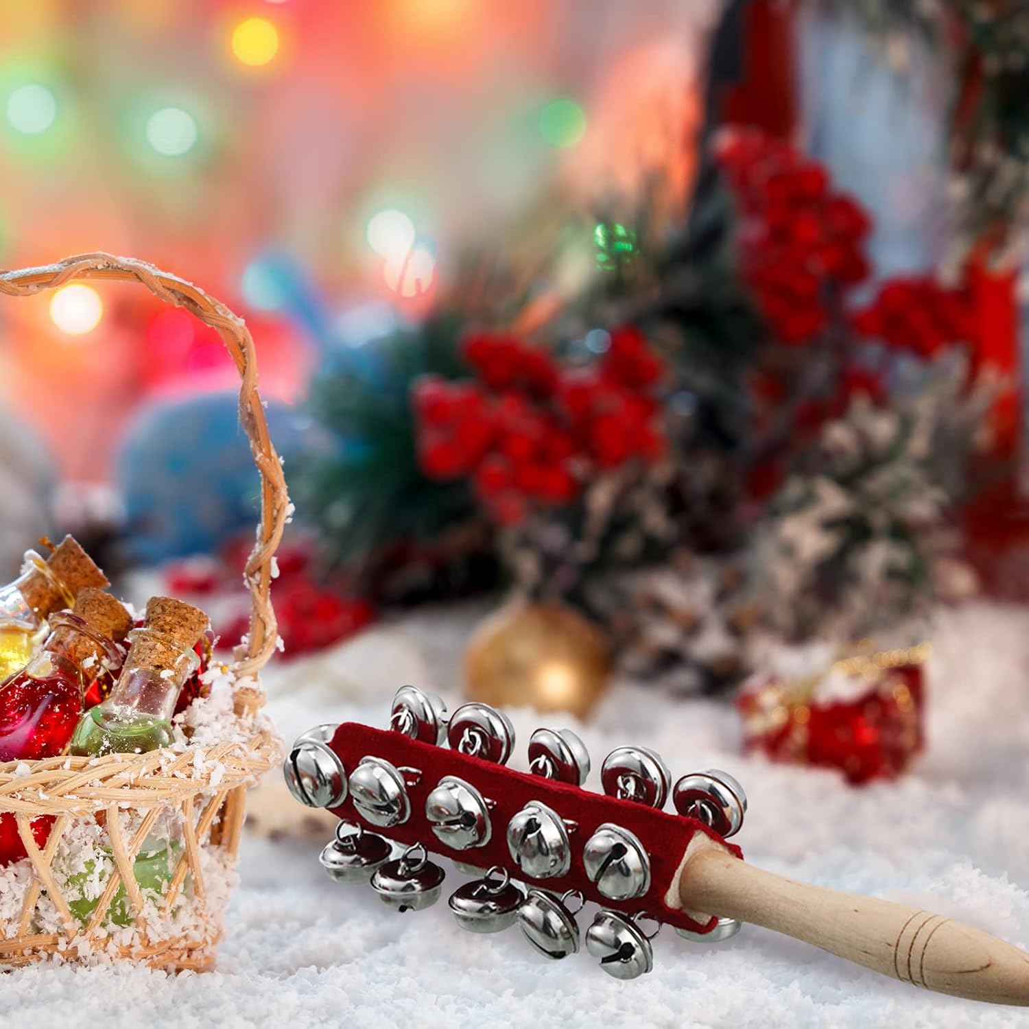10 Pieces Christmas Hand Sleigh Bells Wooden Bell Red Hand Jingle Bells Musical Percussion Instrument for Christmas Party Favors Birthday Gifts family gatherings : Musical Instruments