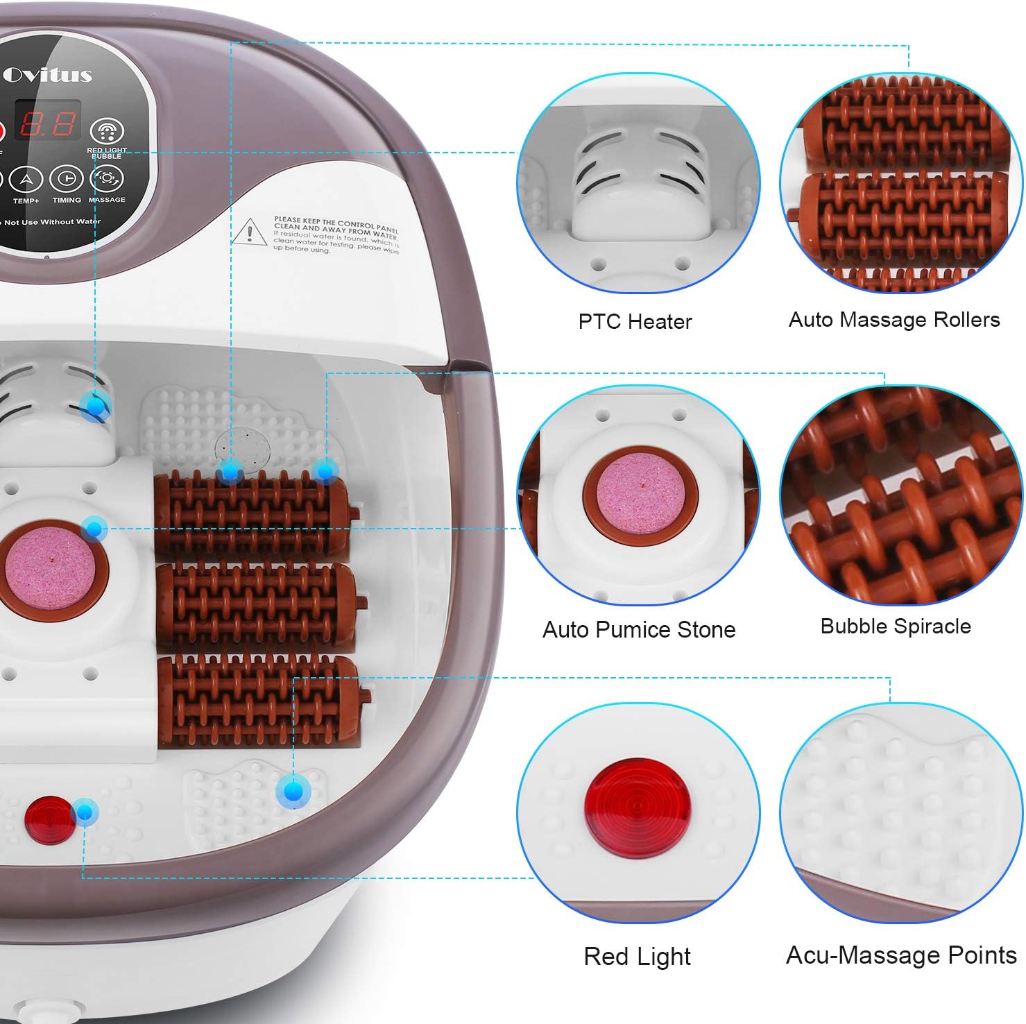 Foot Spa Bath Massager with 6 Motorized Rollers, Foot Bath Massager with Heat for Feet Relief and Relax, Bubble Surging, Temperature +/- and Timer Through Digital Control Screen, Pedicure Stone : Beauty & Personal Care