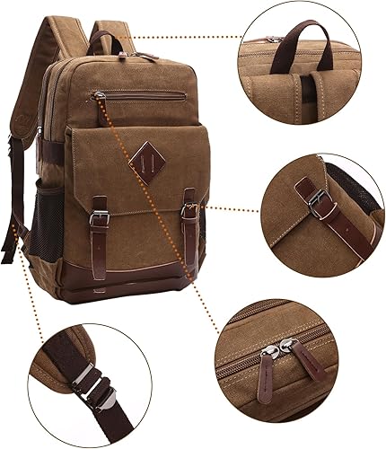 Miniatura 3 de Mochila de lona vintage para hombres y mujeres, mochila casual de 15 pulgadas, mochila para laptop, viajes, senderismo, campamento (marrón)