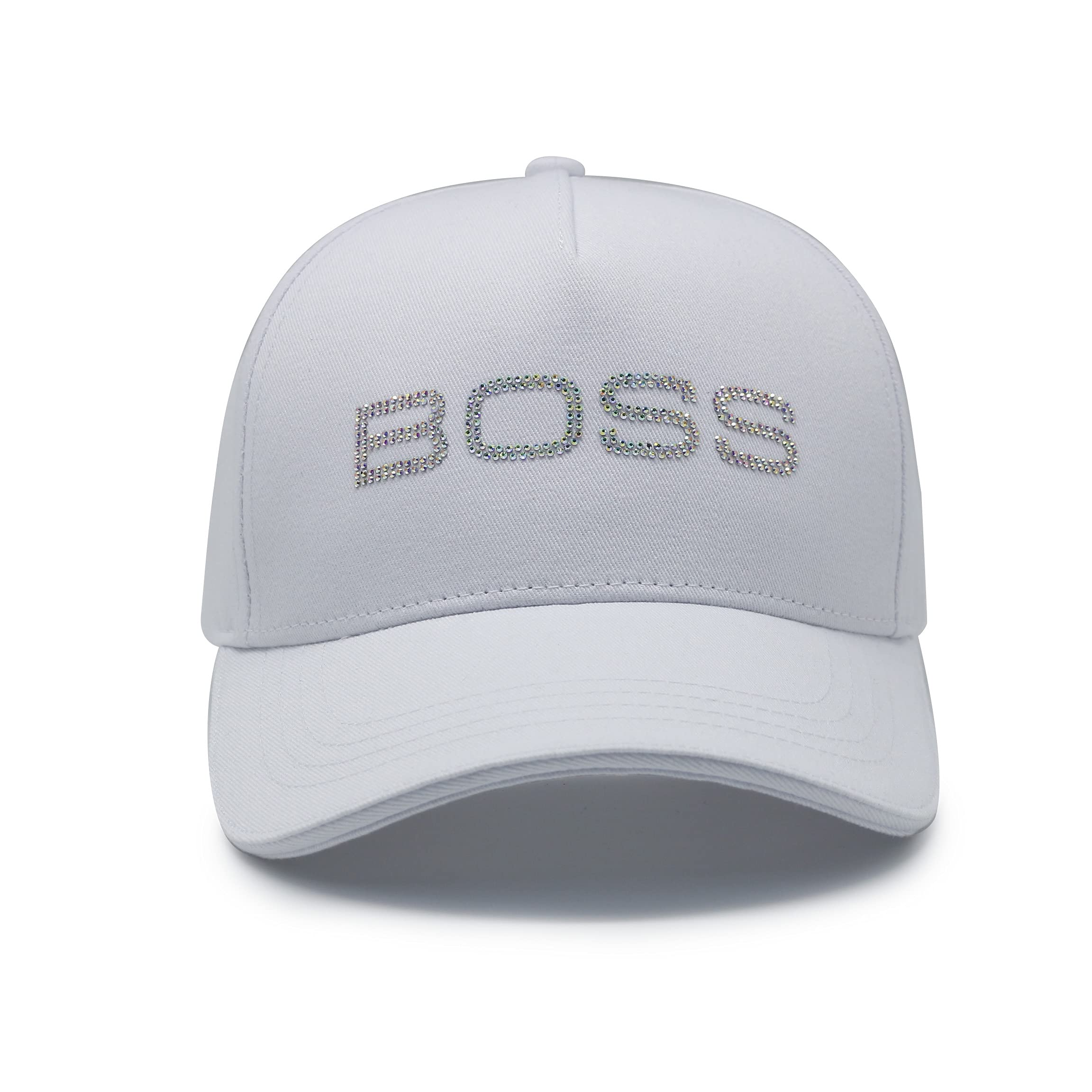 TPowerWhite Baseball Cap for Women with Rhinestone Boss Logo, Lightweight Bling Hat Women, Original Ladies’ Made of Premium Quality Cotton, Sequin Ball One Size Buckle Back Closure, 6, White, 6