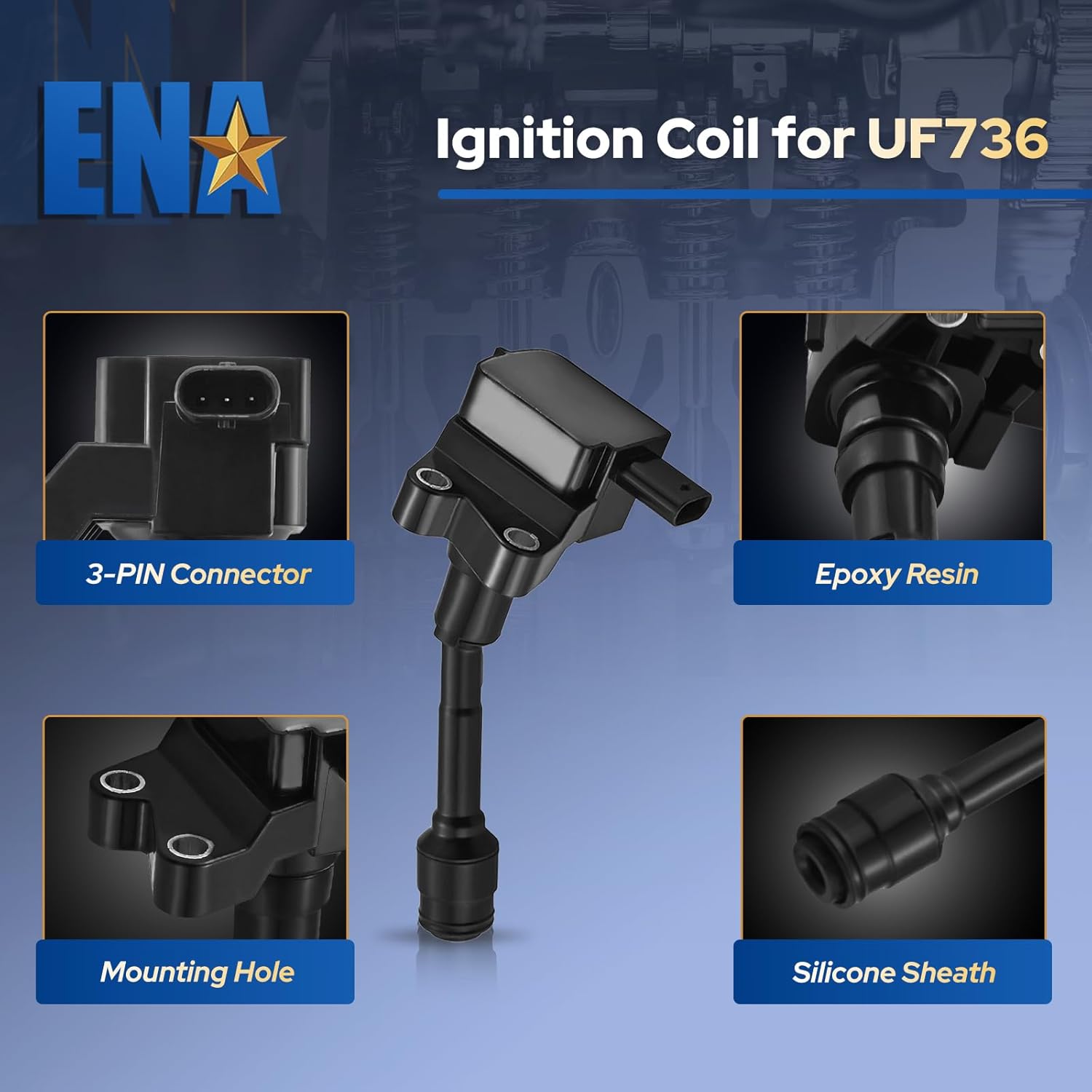 ENA Ignition Coil Pack UF736 Compatible with Ford Focus Fiesta EcoSport 2014 2015 2016 2017 2018 2019 2020 2021 1.0L 1.5L l3 Coils Set of 1 Replacement for DG556 DG553