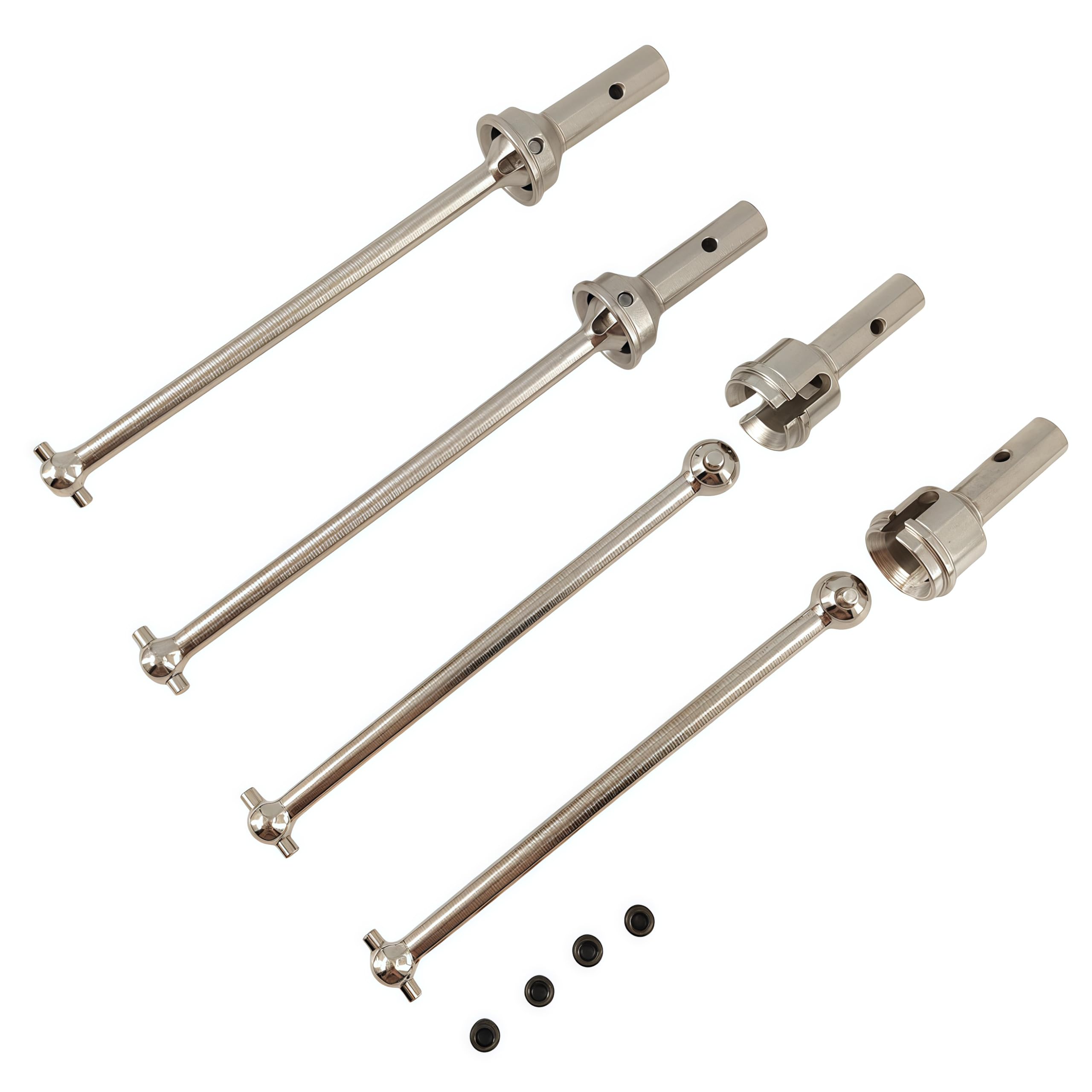 4PCS Hardened Steel Front & Rear Driveshaft Set – Heavy Duty RC Drive Shaft Hop-Up Upgrade Parts for Arrma 1/7 & 1/8 Typhon 6S BLX, Infraction 6S BLX, Felony 6S BLX, Limitless Roller (Silver)
