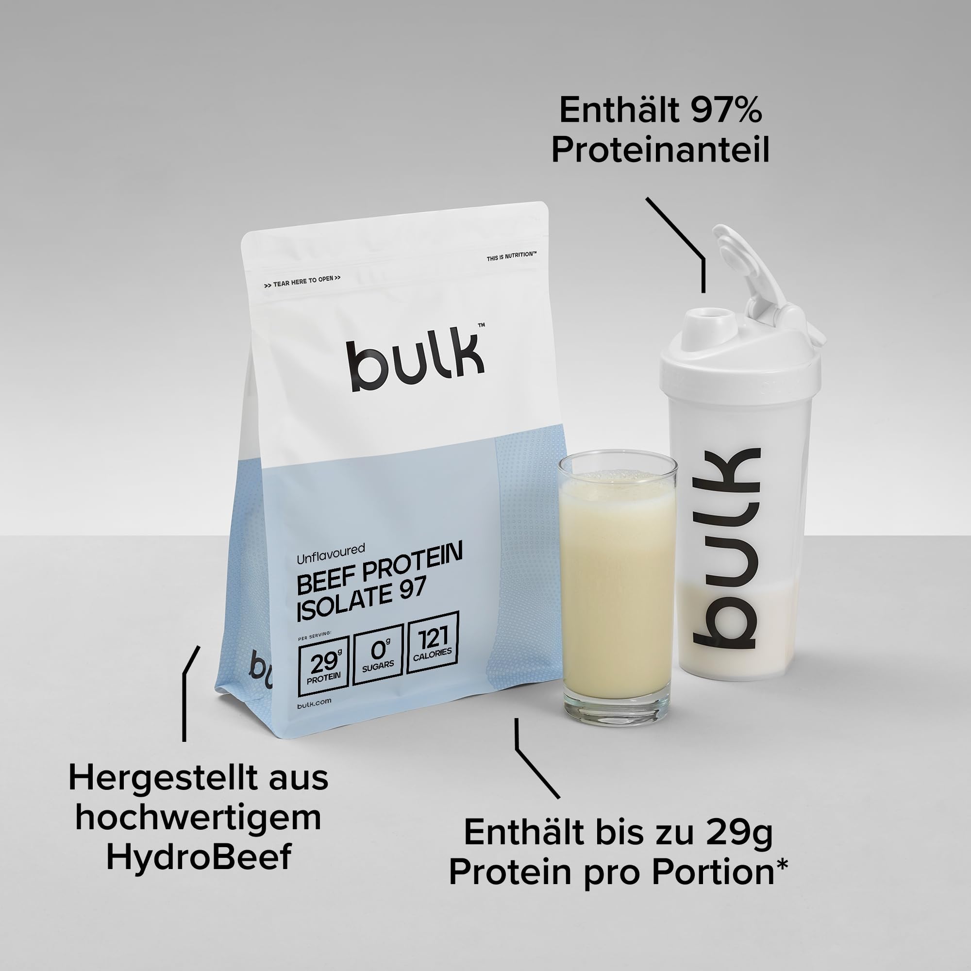 Bulk Rinderprotein Isolat 97 (HydroBEEF), Beef Protein Pulver, Schokolade, 1 kg, Verpackung Kann Variieren
