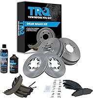 Vista 1 de TRQ Rotor de freno de disco delantero y trasero y pastillas de freno metálicas con kit de zapata y tambor con productos químicos compatibles