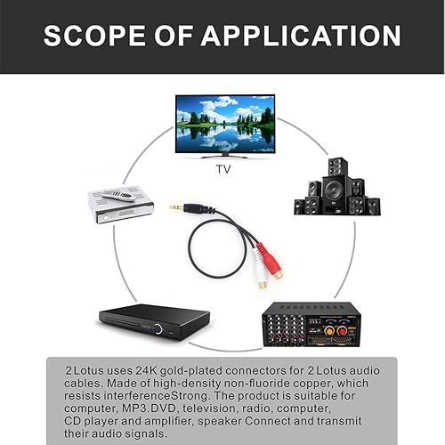 Miniatura 7 de QiCheng&LYS Cable de extensión de audio de 0.138 in a RCA, chapado en oro de 0.138 in macho a 2RCA hembra estéreo y divisor en Y cable de audio para