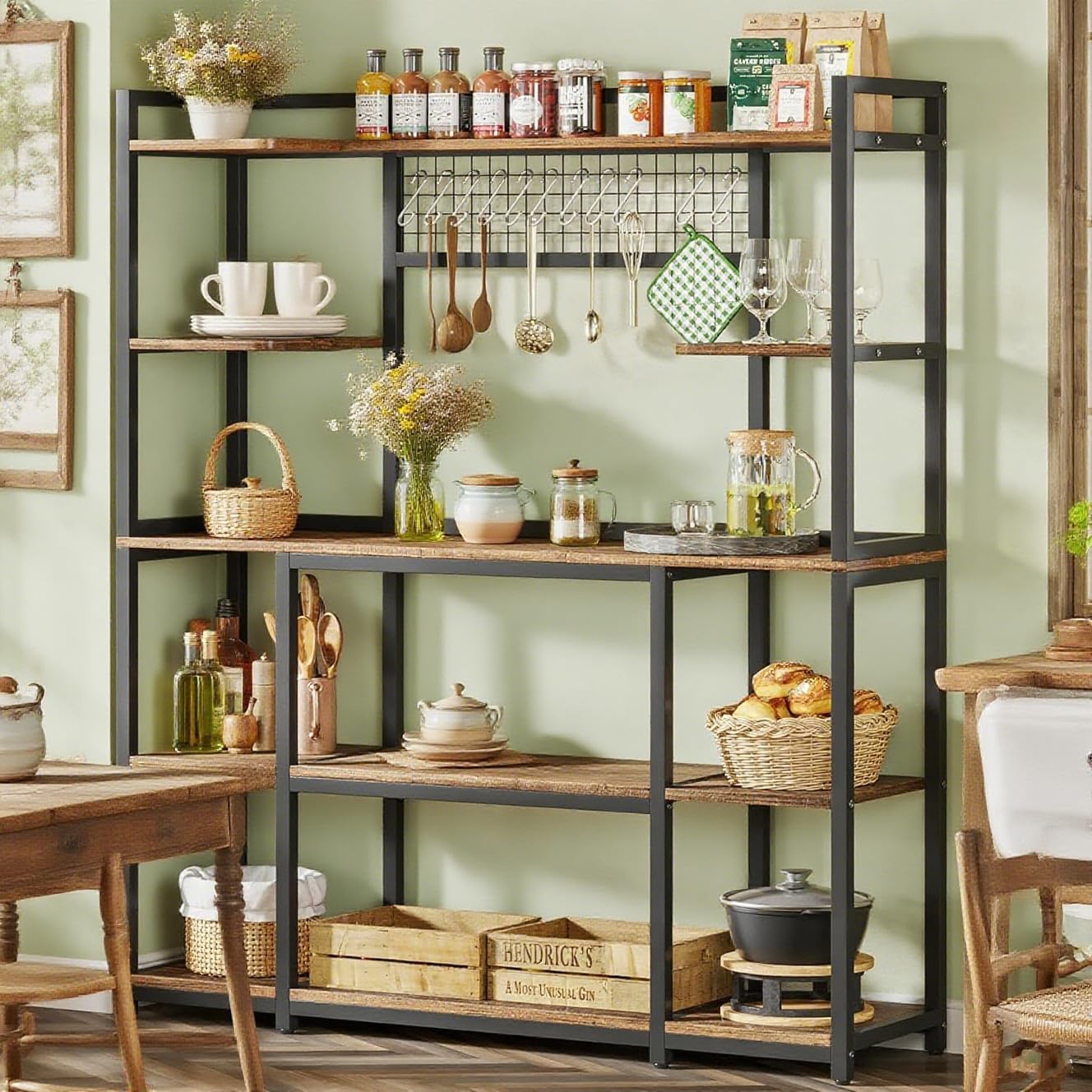 55-Inch Large Shelf Planter, Indoor Kitchen Cabinets, Microwave Oven Rack, 5-Tier Storage Rack, Brown