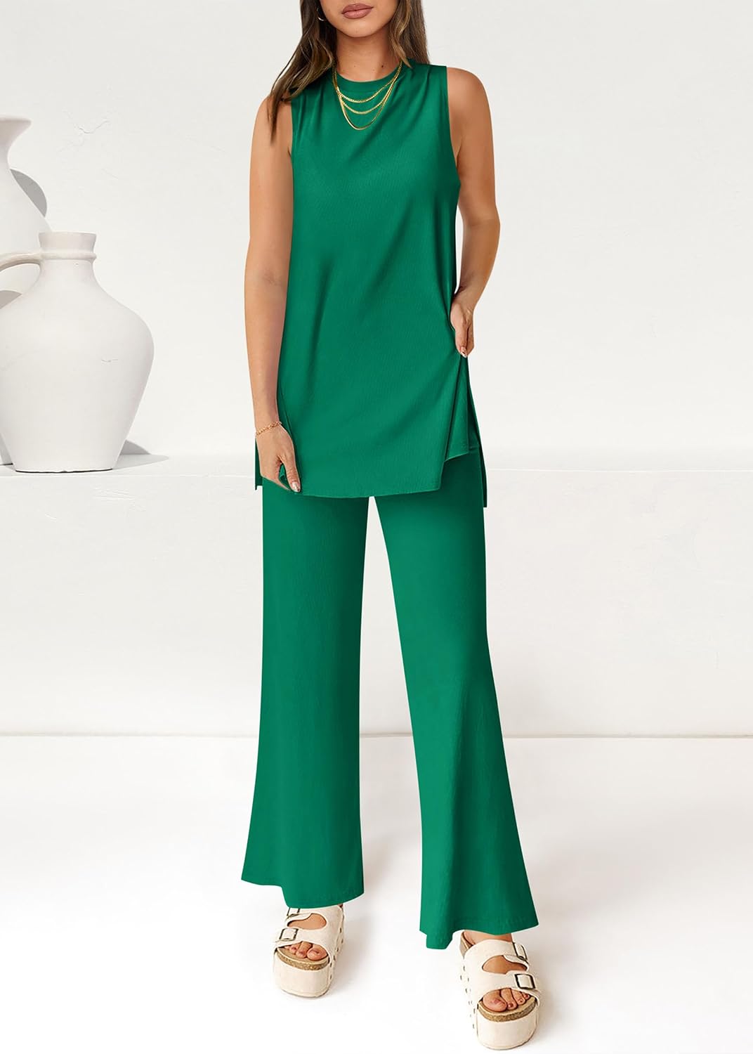 PRETTYGARDEN Women's 2 Piece Lounge Set 2026 Summer Casual Tank Top Wide Leg Pants Matching Travel Outfits Clothes Tracksuit - Image 3