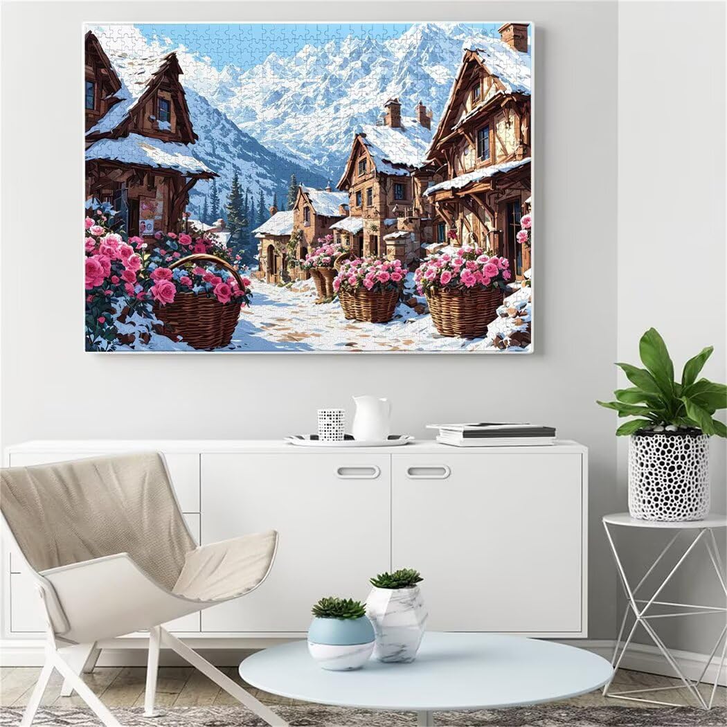 Kleine Stadt Puzzle 3000 Teile Landschaft Puzzle Erwachsene, Holzpuzzle Erwachsene, DIY Groß Puzzelmatten, Premium Quality Klassische Wooden Jigsaw, Holzpuzzle ab 14 Jahren für Jungen, Geschenke S-449
