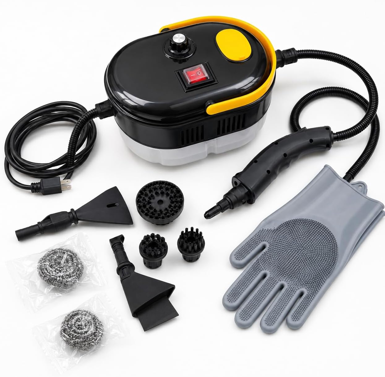 Portable Steam Cleaner with Accessory Kit, High Temperature Handheld Steam Cleaning Machine for Home, Kitchen, Bathroom, Tile Grout, Sink, Range Hood, Car Interior and Household Surfaces, Black/Yellow