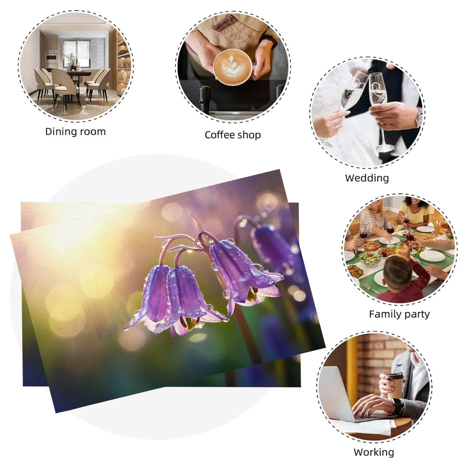 30×45cm Tovaglietta Americana Paesaggio in Cotone Lino Rettangolare - Tovagliette Set di 8 Campanula Resistente al Calore per La Cucina, Il L'Ufficio