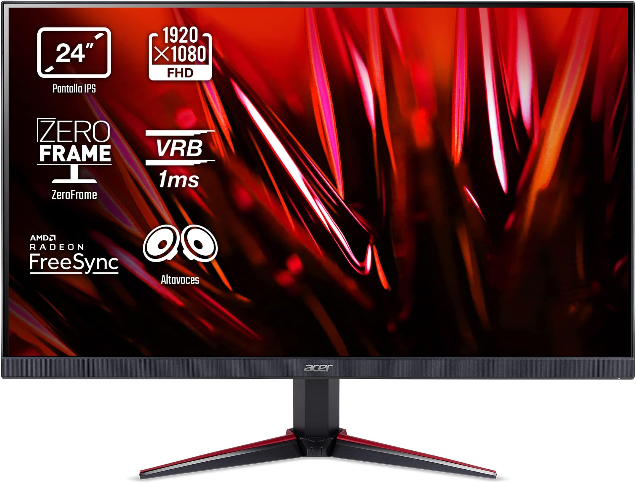 Acer Nitro VG240Ybmipx 23.8 Inch FHD Gaming Monitor, Black/Red (IPS Panel, FreeSync, 75 Hz, 1ms, DP, HDMI, VGA)