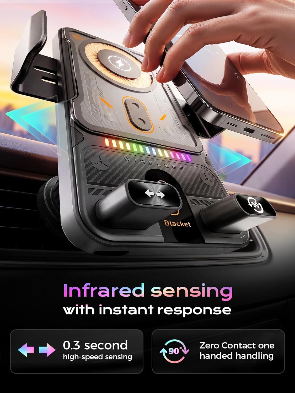 Phone Holders for Car, Cell Phone Mount 15W Wireless Car Charger with Induction Opening and Closing Air Vent Phone Stand with Smart Screen Rotation for Car Truck Accessories iPhone Samsung