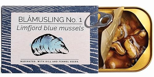 Fangst Blamuslinger N 1 Mejillones Azules Conservados Marinados con Semillas de Eneldo e Hinojo en Aceite de Colza Prensado en Frío 1 lata de 3.88