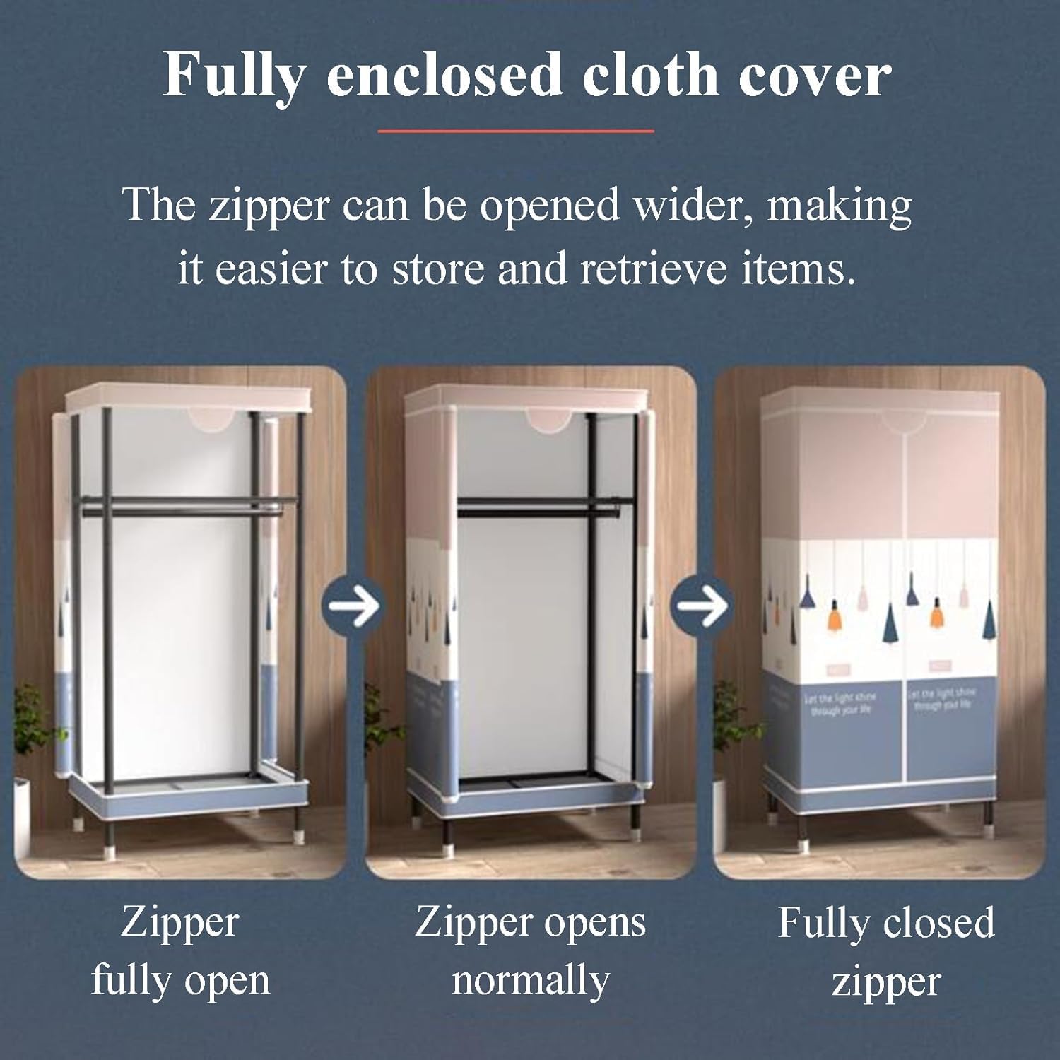 Rieort Portable Wardrobe Closet Iron Mesh Steel Frame Clothes Closet for Bedroom Hanging Portable Wardrobe Easy to Assemble Closet