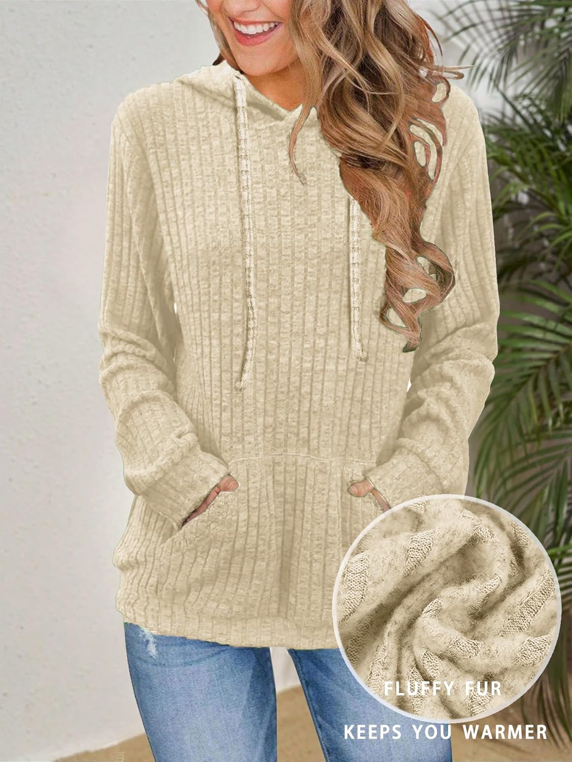 Women’s Casual Hoodies Shirts Long Sleeve Lightweight Fall Pullover Tops Solid Velvet Loose Sweatshirt with Pockets - Image 2