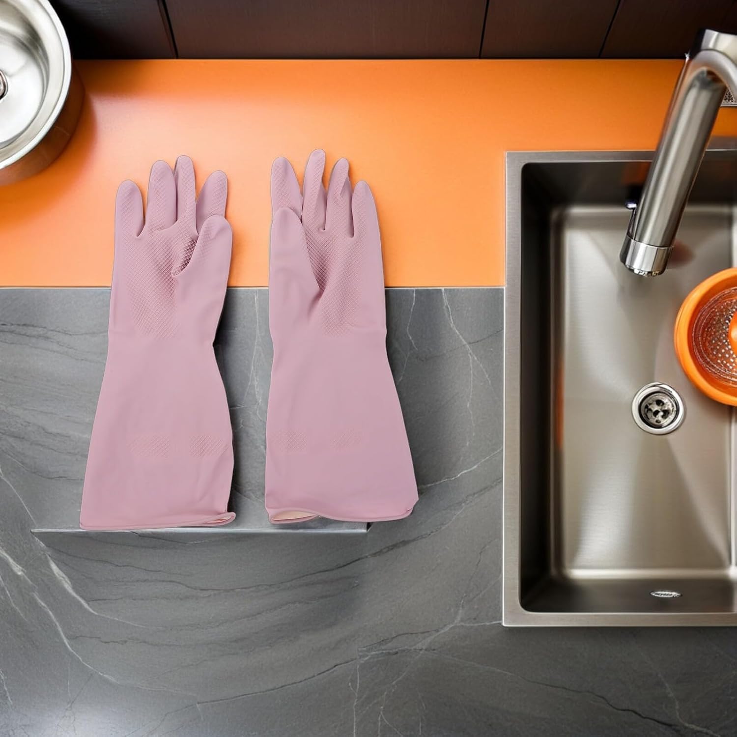 Abaodam Reusable Latex Dish Cleaning Gloves 4 Pairs Waterproof Non-slip Kitchen Washing Dishes Gloves for Household Cleaning Laundry Bathroom Use