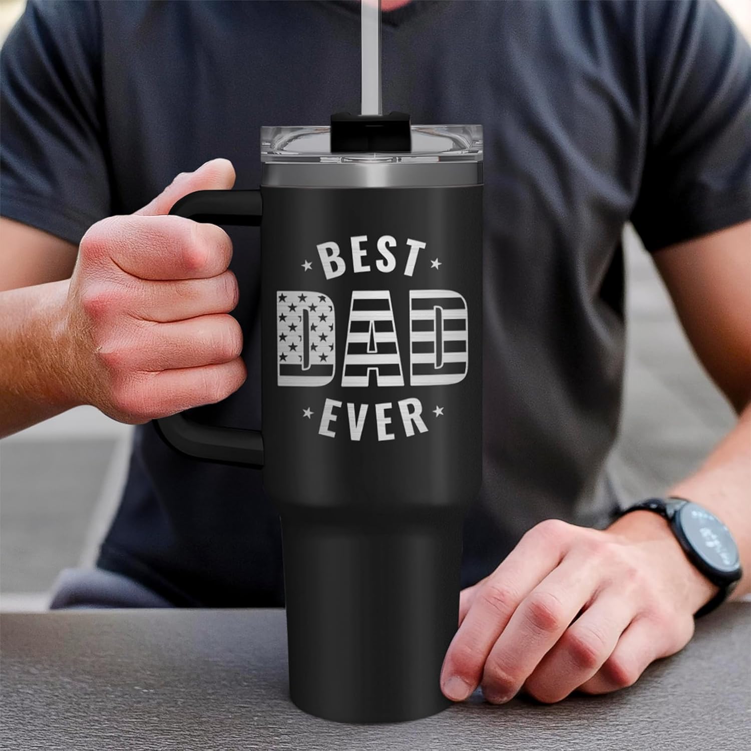 Best Dad Ever Tumbler 40Oz, Gifts for Dad for Christmas Birthday Valentine Fathers Day, Dad Coffee Cup Stainless Steel Insulated Tumblers with Lid & Straw, Dads Gift from Daughter Son - Image 7